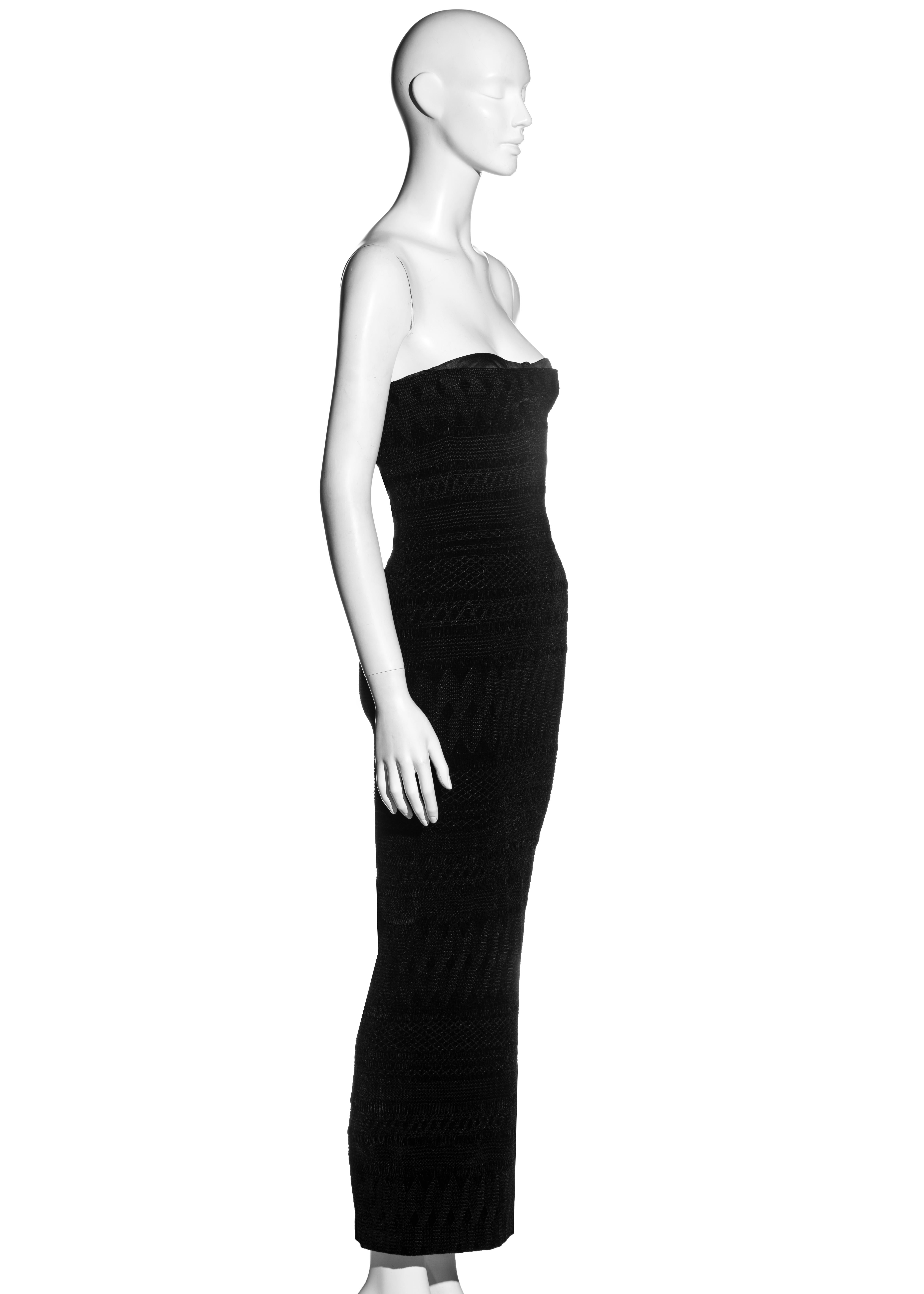 John Galliano black embroidered chenille strapless sheath dress, fw 1995 2