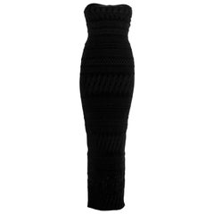 John Galliano black embroidered chenille strapless sheath dress, fw 1995