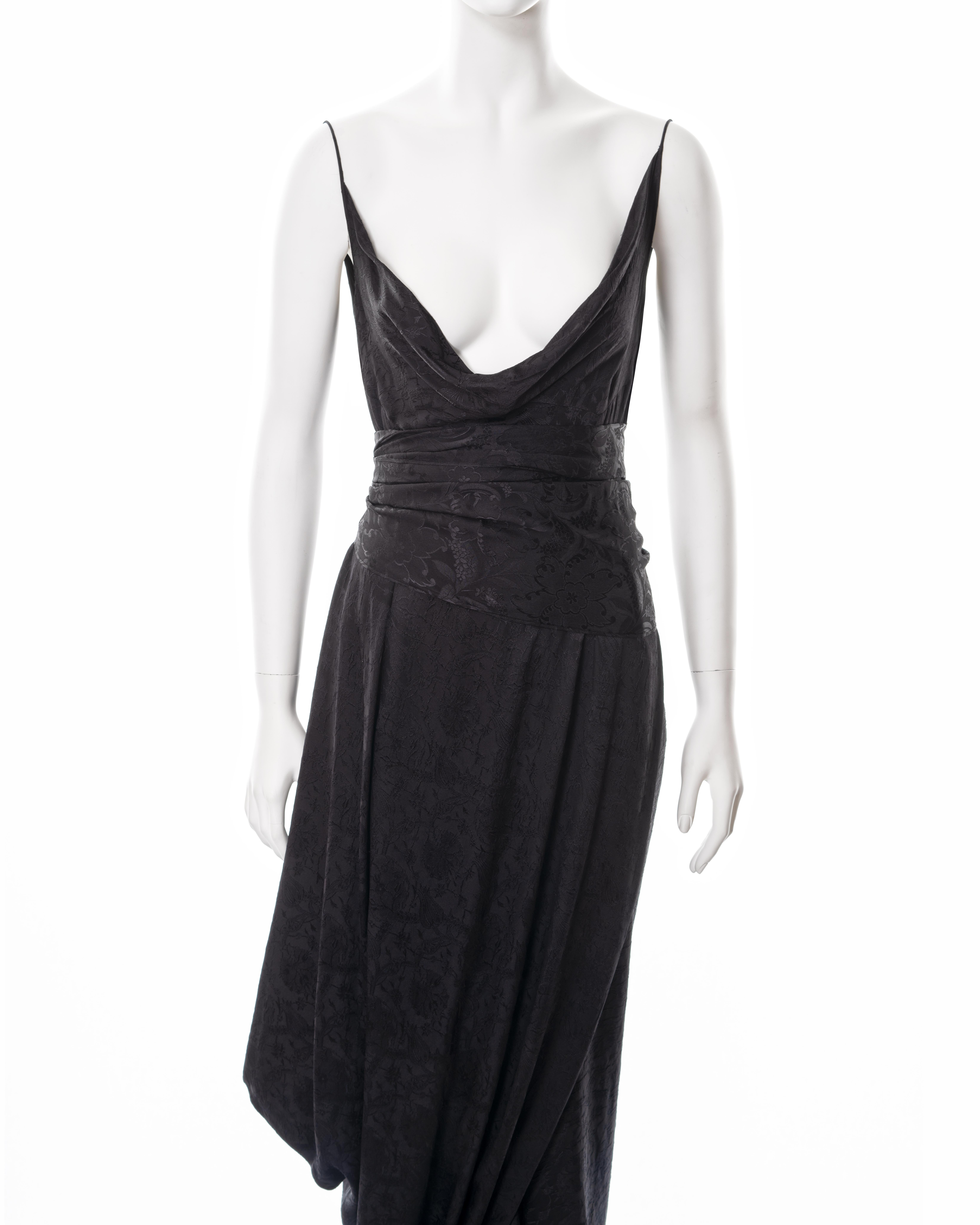 John Galliano black floral silk jacquard draped evening dress and shawl, ss 1999 For Sale 1