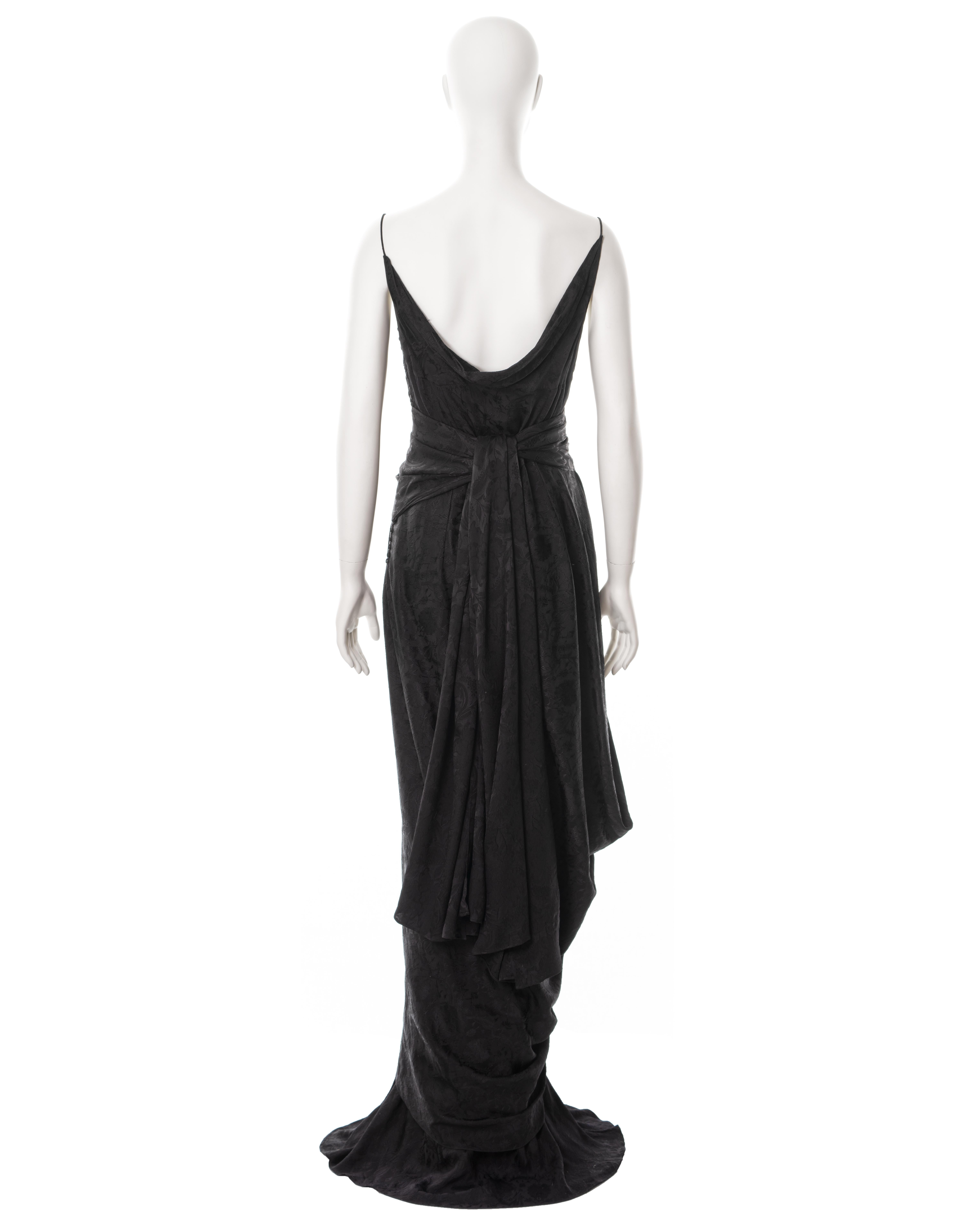 John Galliano black floral silk jacquard draped evening dress and shawl, ss 1999 For Sale 5