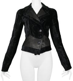 John Galliano Black Floral Silk Velvet Jacket With Leather Insets 2005