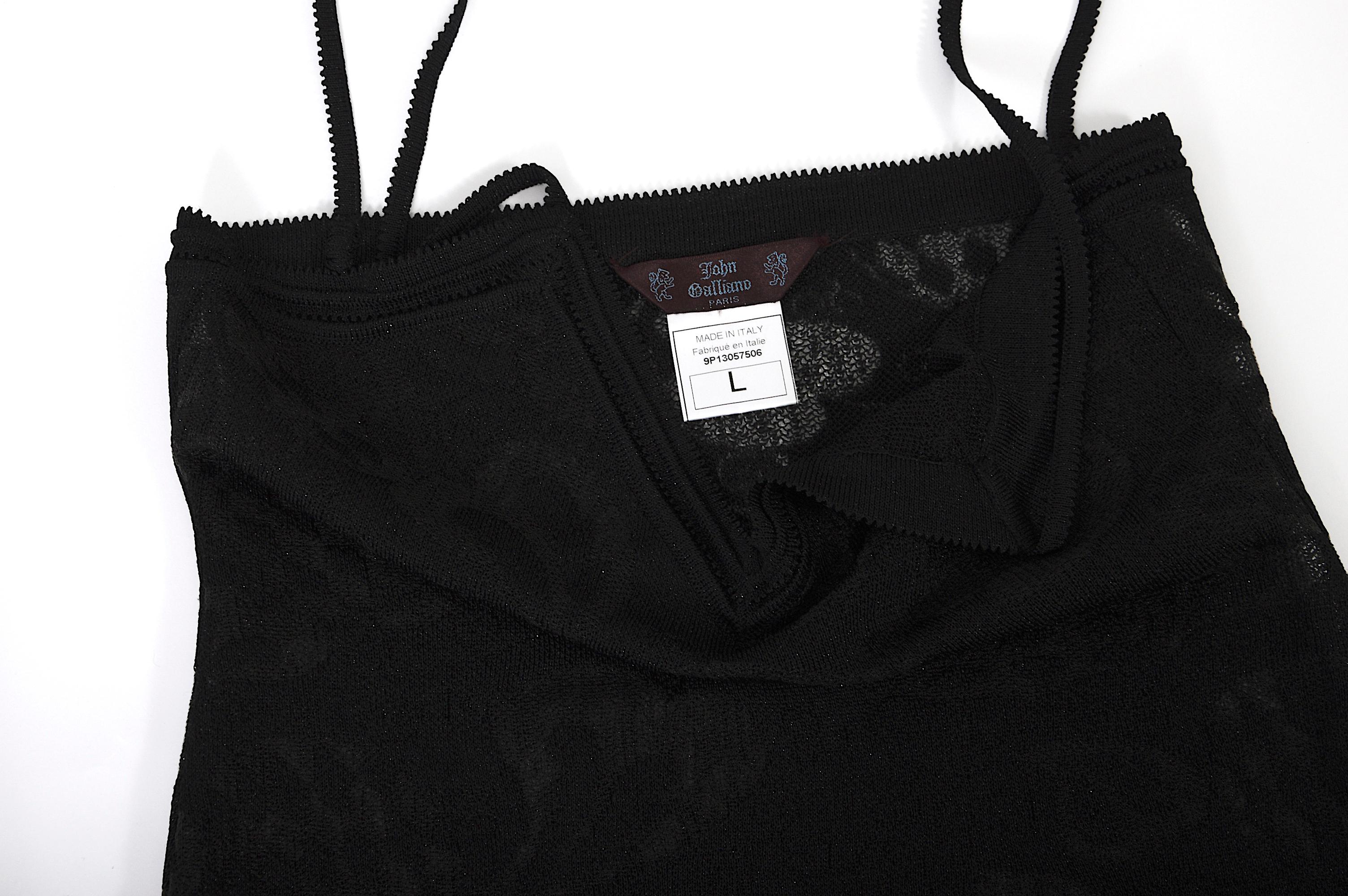 John Galliano black jacquard pattern lurex knit spaghetti straps top For Sale 6