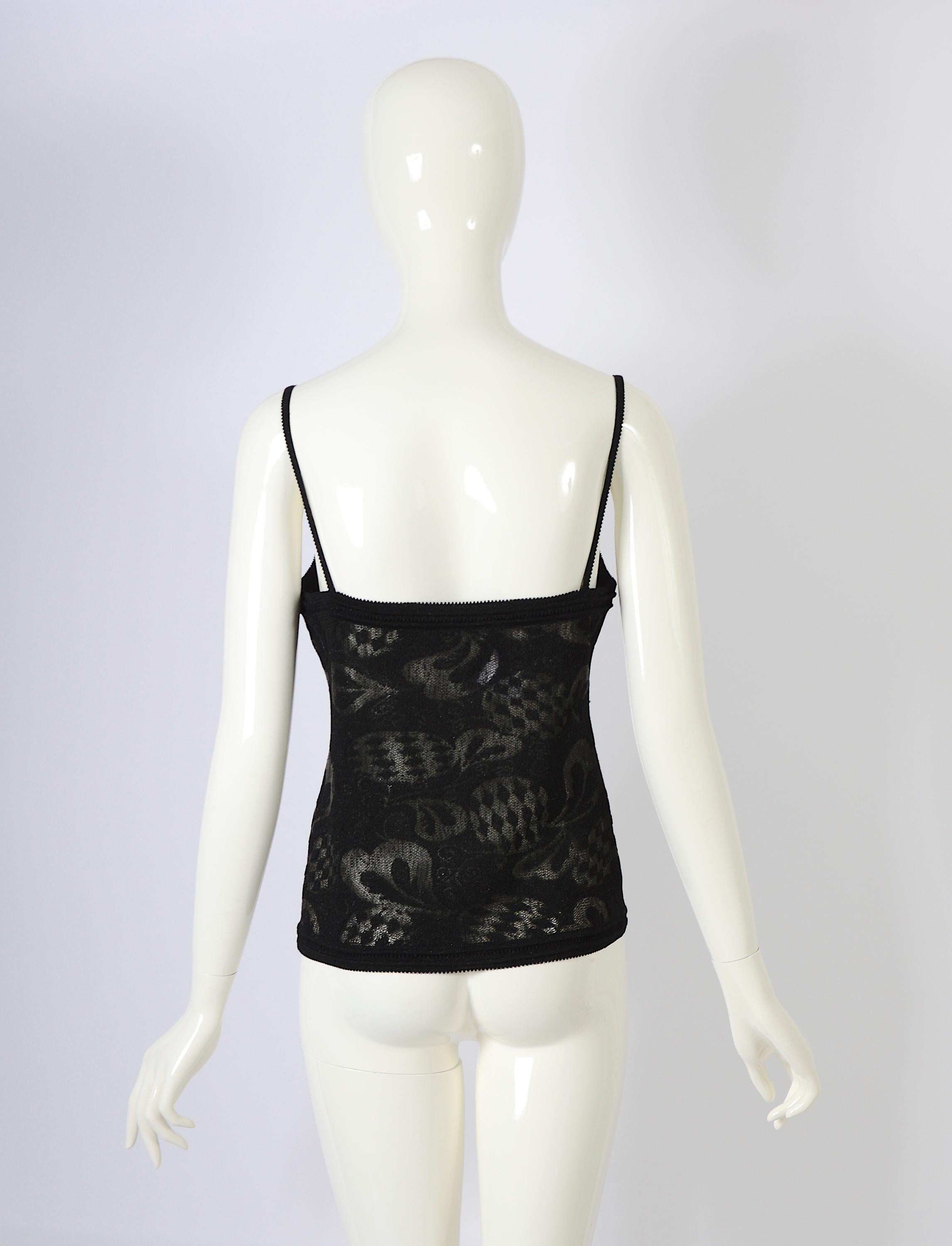 Women's John Galliano black jacquard pattern lurex knit spaghetti straps top For Sale