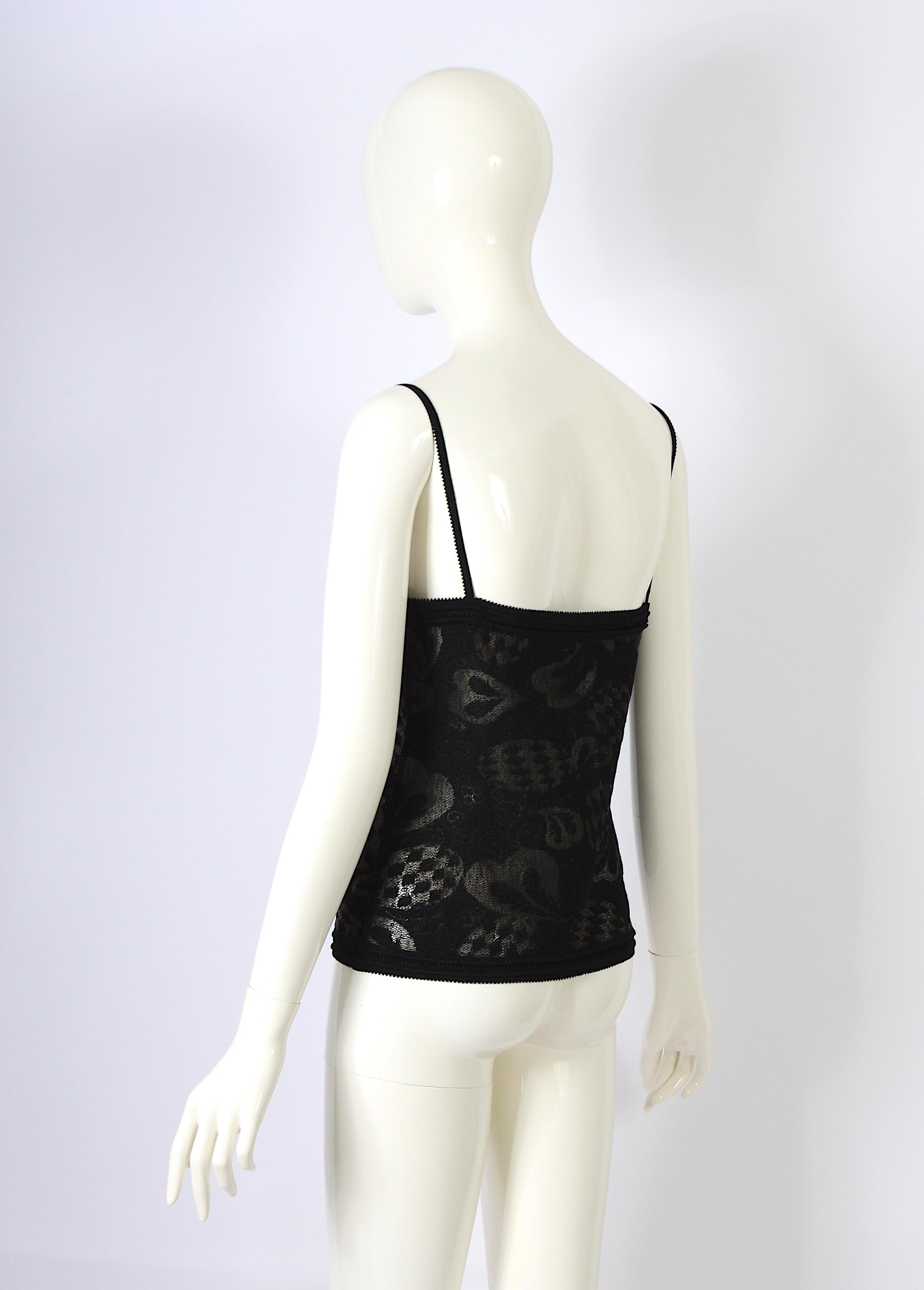 John Galliano black jacquard pattern lurex knit spaghetti straps top For Sale 1