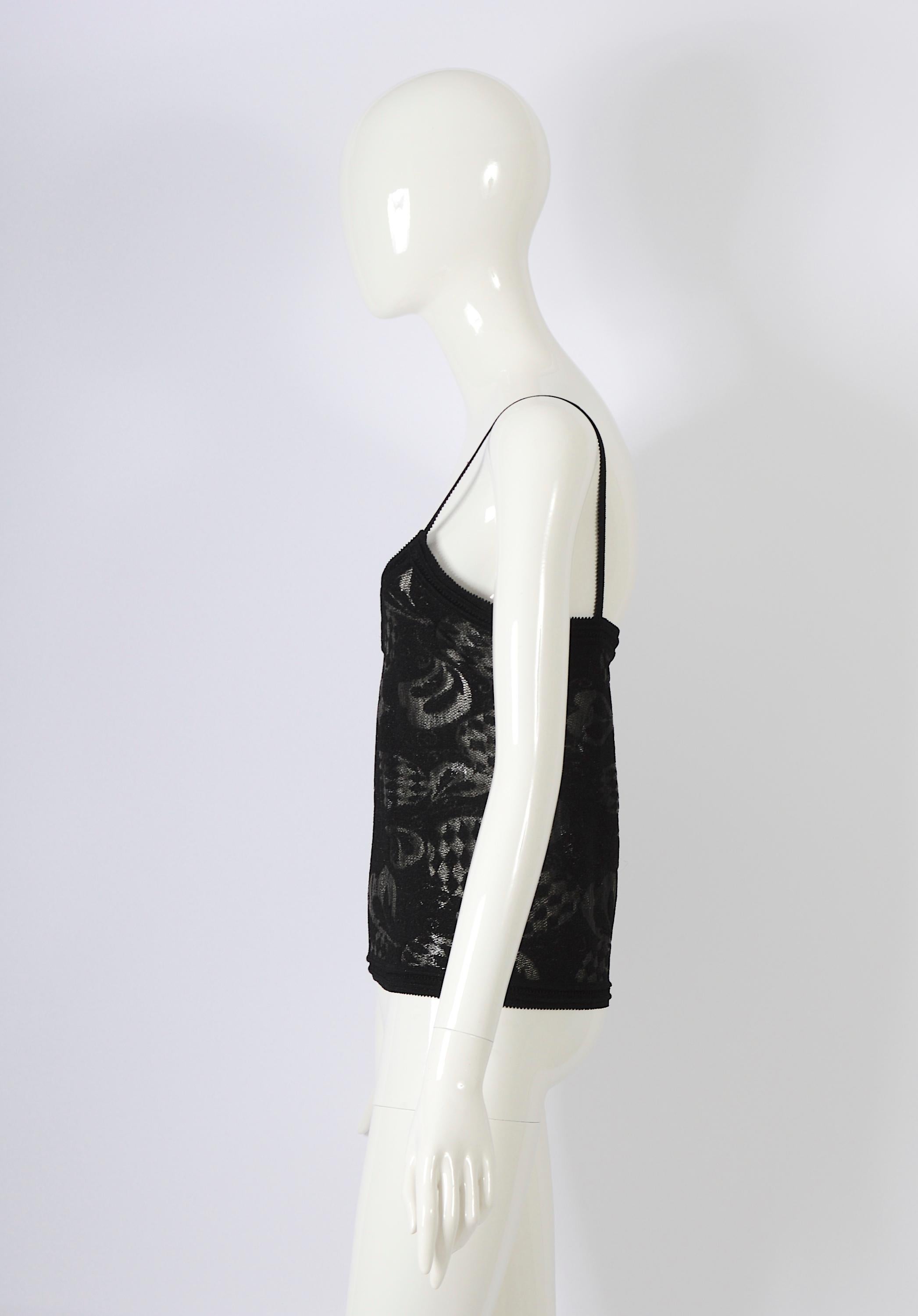 John Galliano black jacquard pattern lurex knit spaghetti straps top For Sale 1