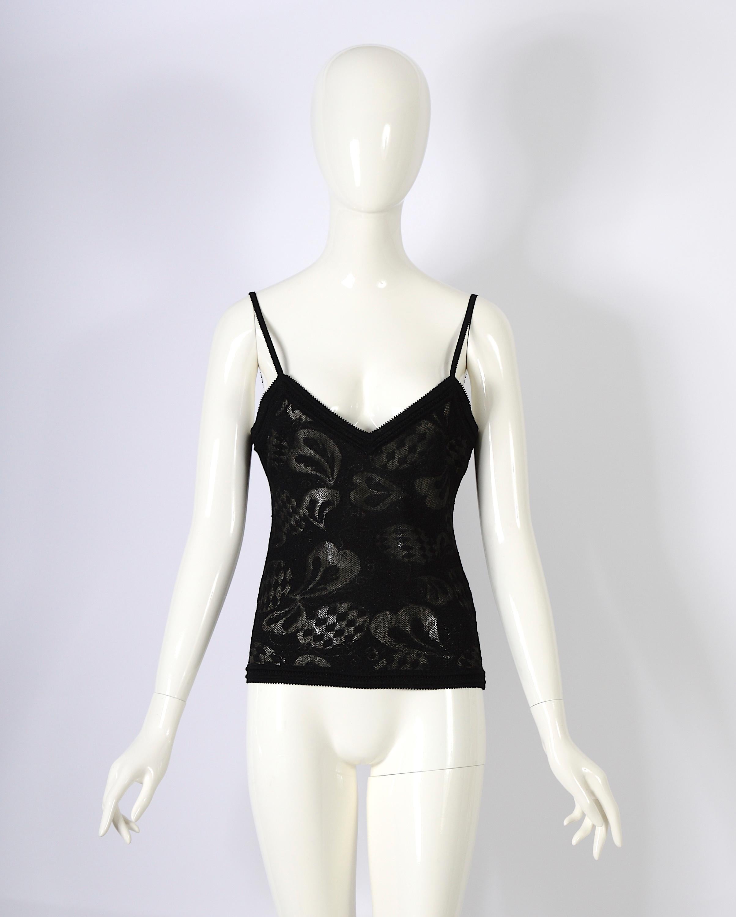 John Galliano black jacquard pattern lurex knit spaghetti straps top For Sale 4
