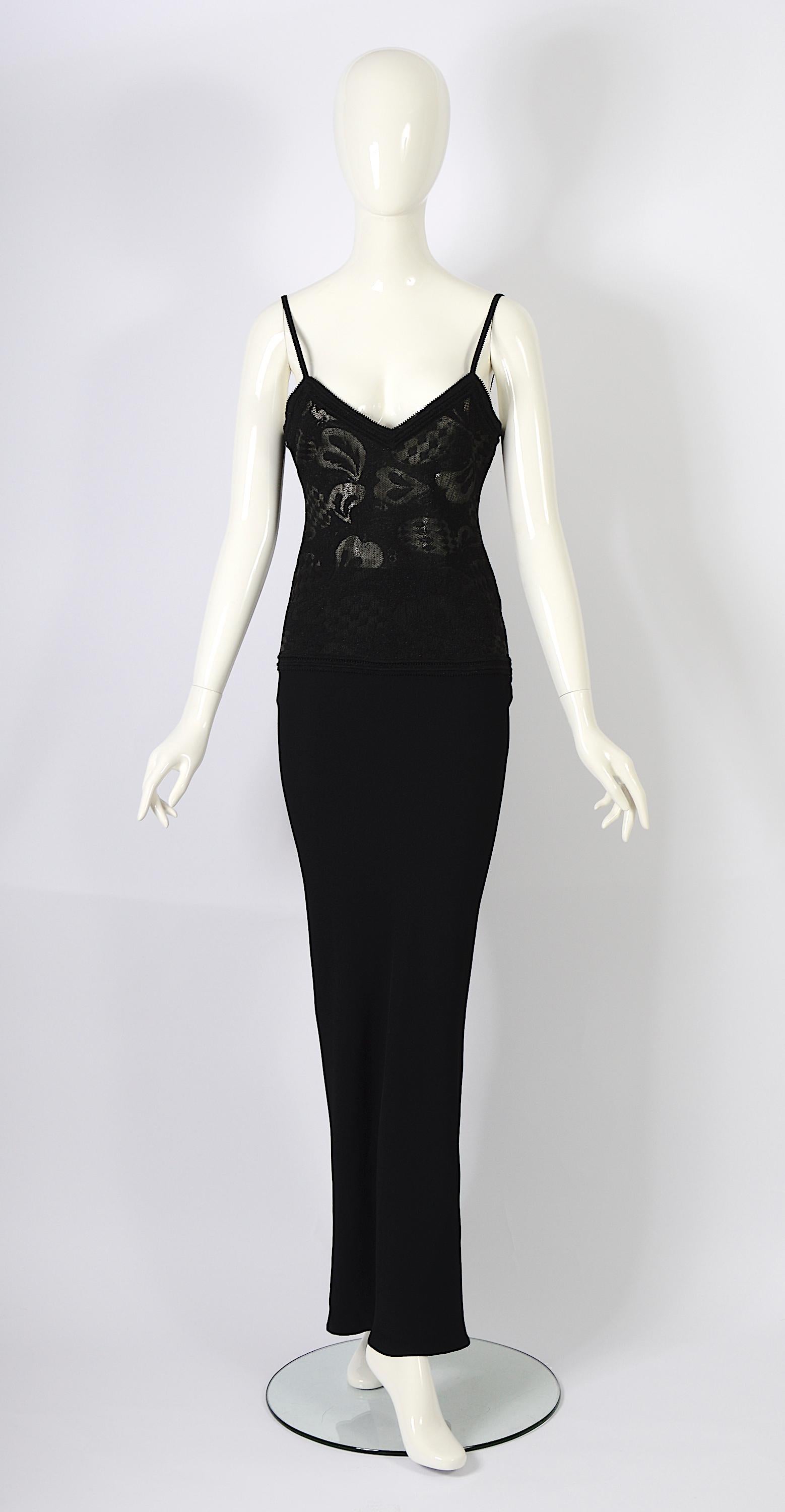 John Galliano black jacquard pattern lurex knit spaghetti straps top For Sale 5