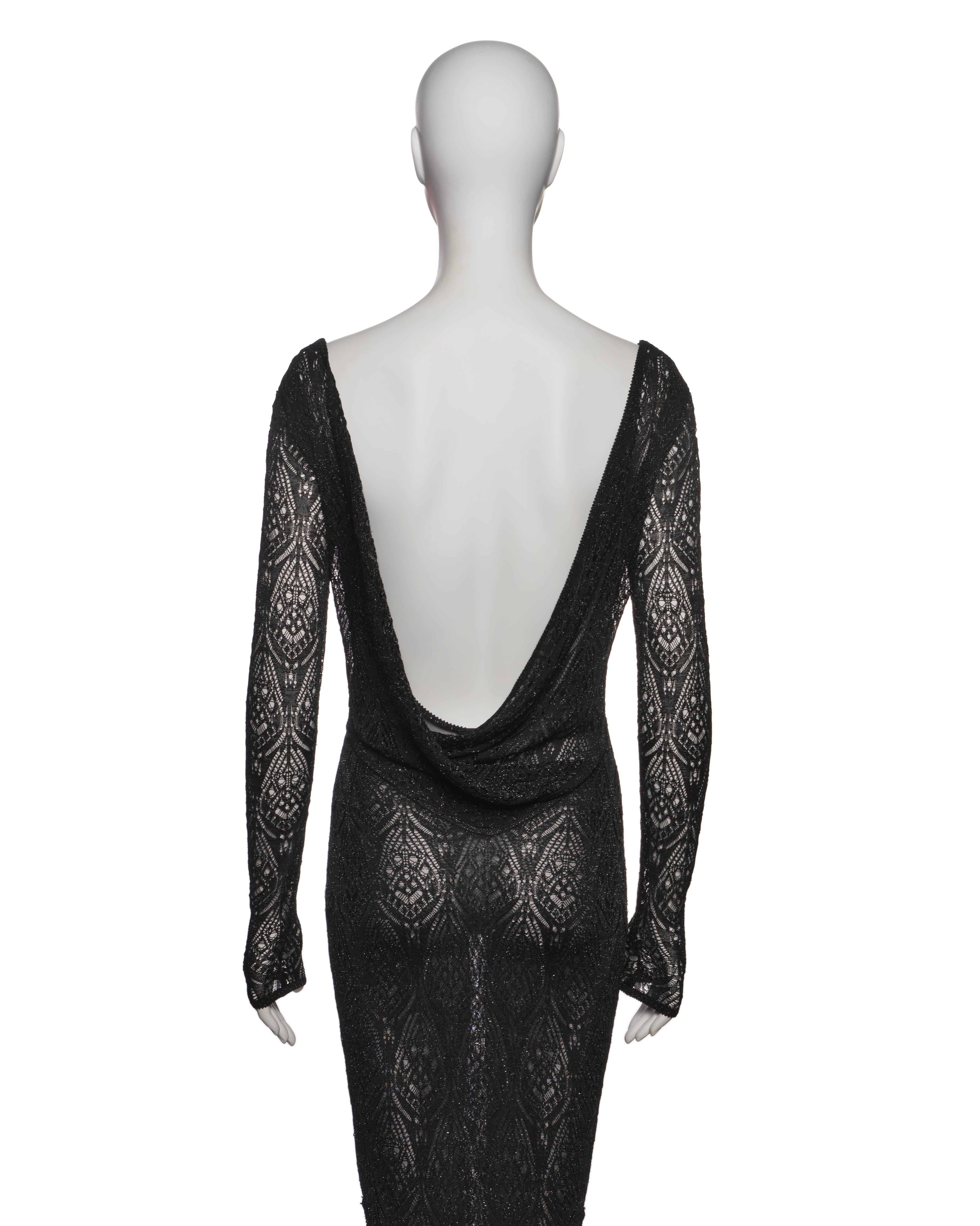 John Galliano Black Knit Lace Evening Dress with Draped Low Back, FW 1999 For Sale 6
