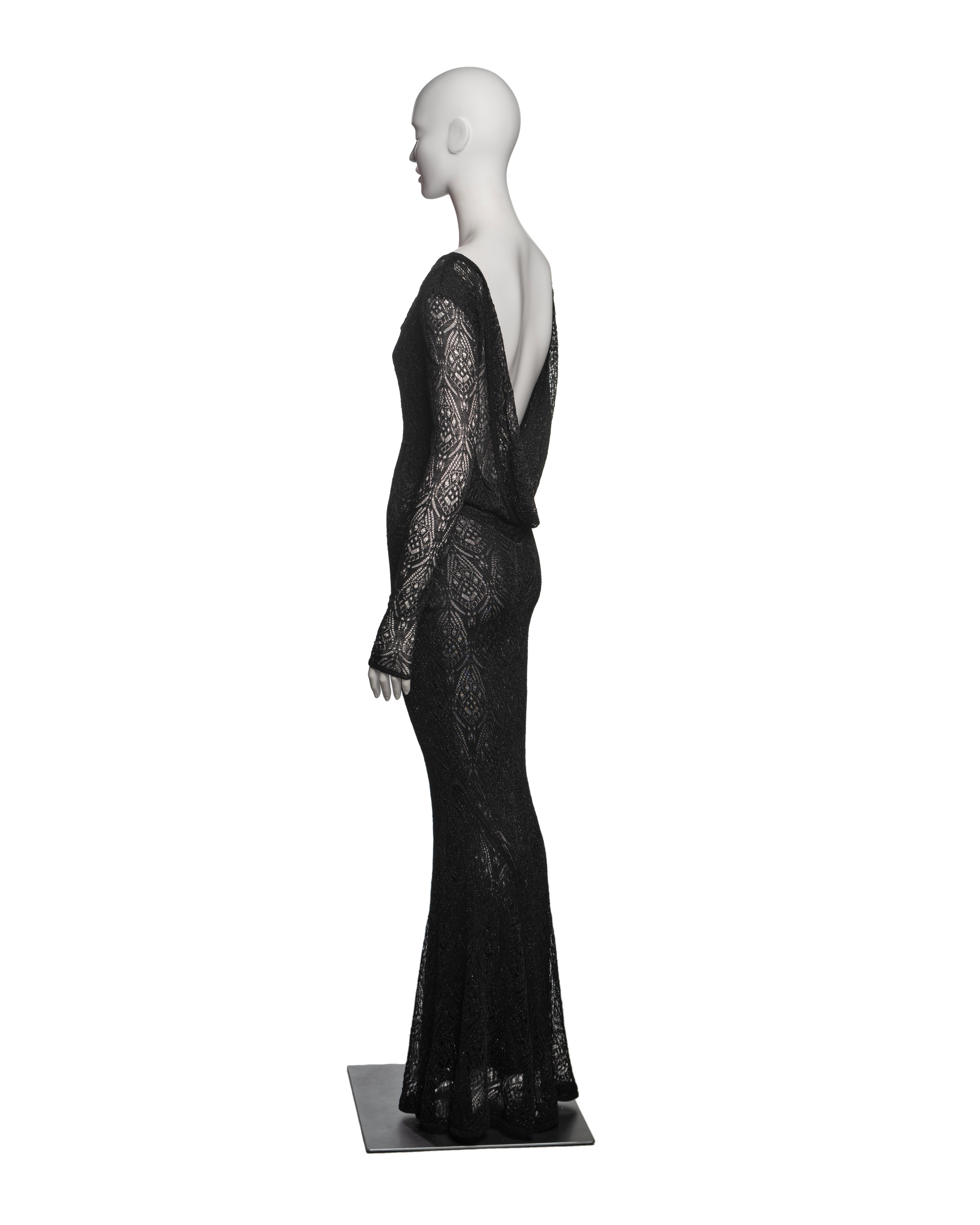 John Galliano Black Knit Lace Evening Dress with Draped Low Back, FW 1999 For Sale 7