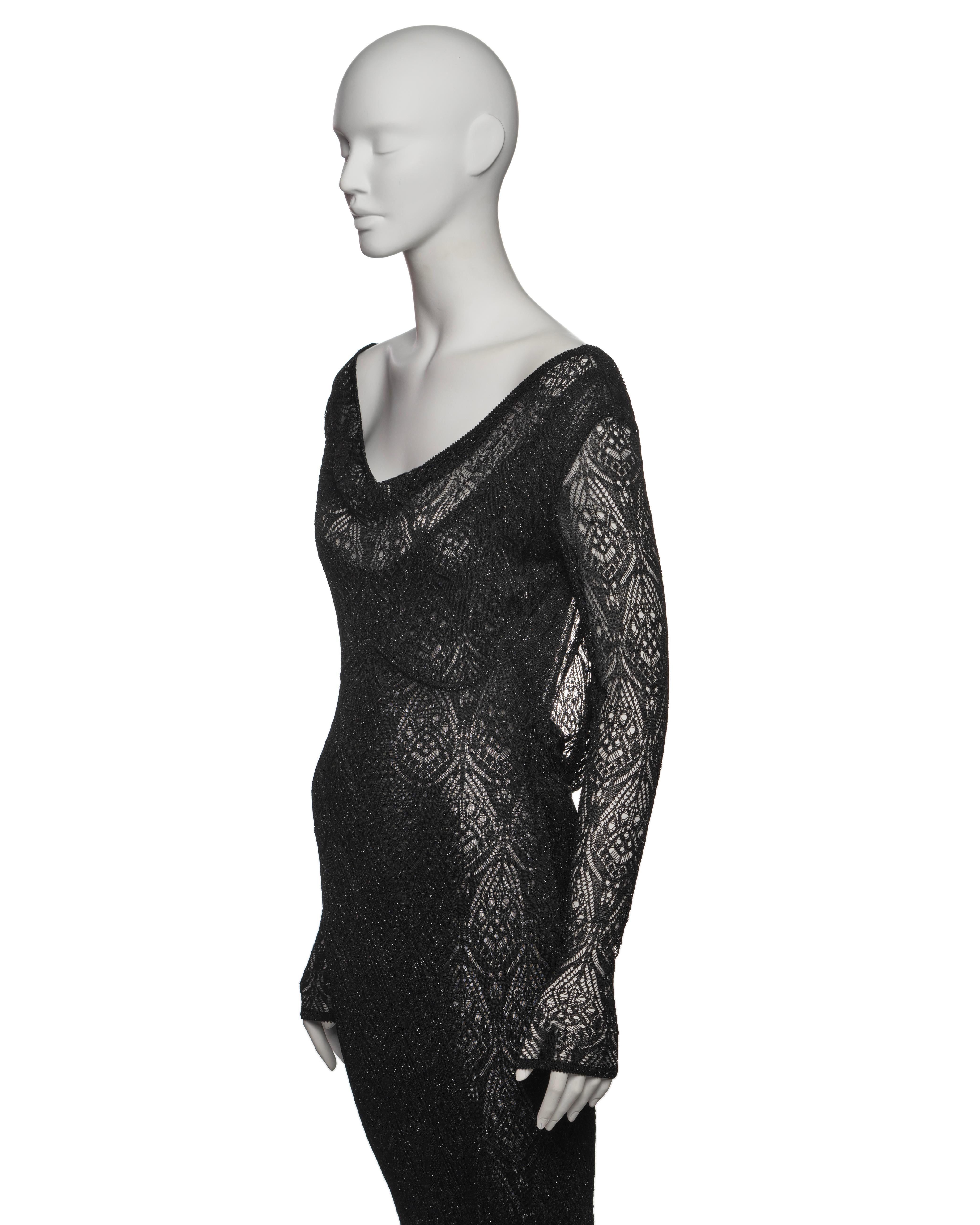 John Galliano Black Knit Lace Evening Dress with Draped Low Back, FW 1999 For Sale 9