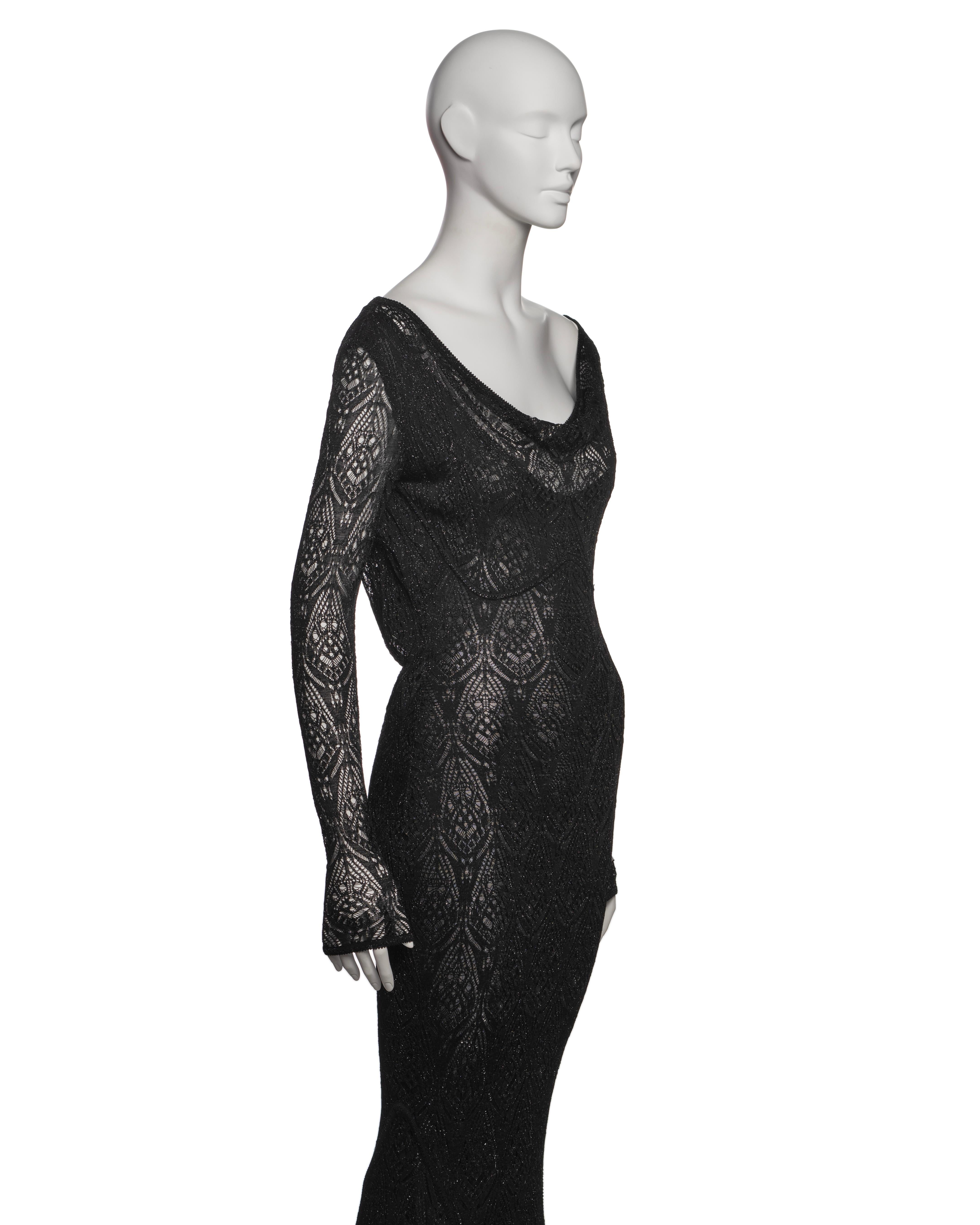 John Galliano Black Knit Lace Evening Dress with Draped Low Back, FW 1999 For Sale 2