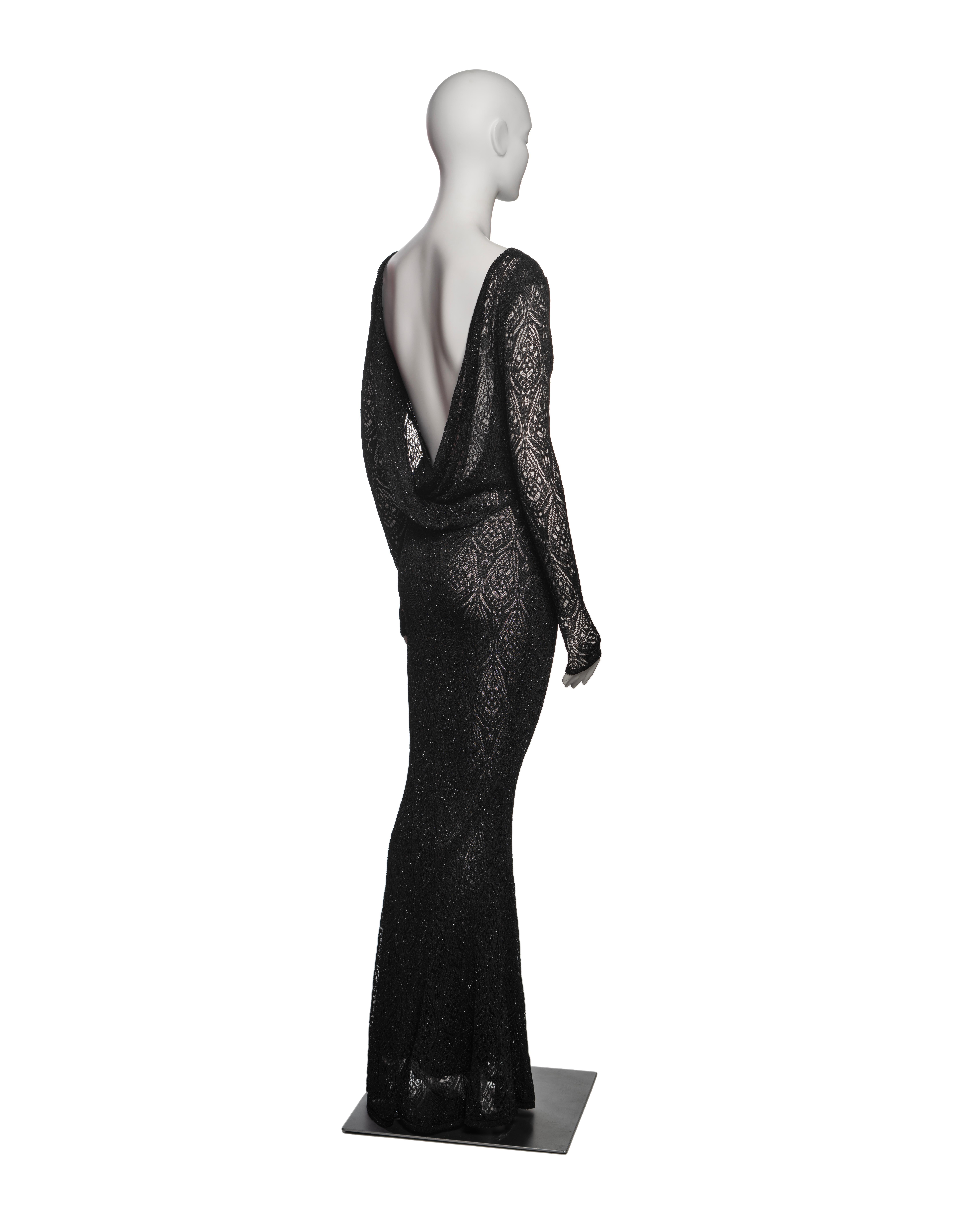 John Galliano Black Knit Lace Evening Dress with Draped Low Back, FW 1999 For Sale 3