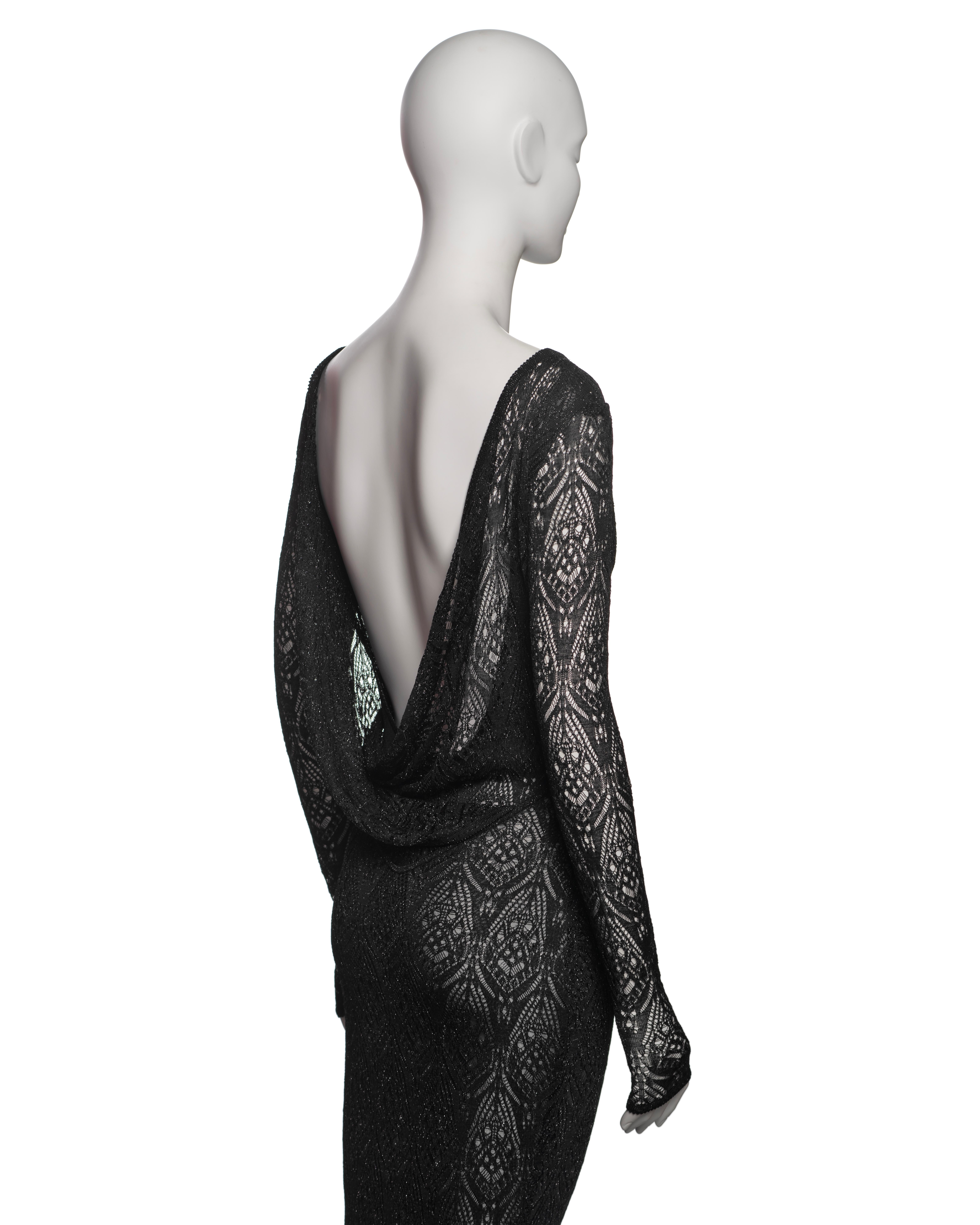 John Galliano Black Knit Lace Evening Dress with Draped Low Back, FW 1999 For Sale 4