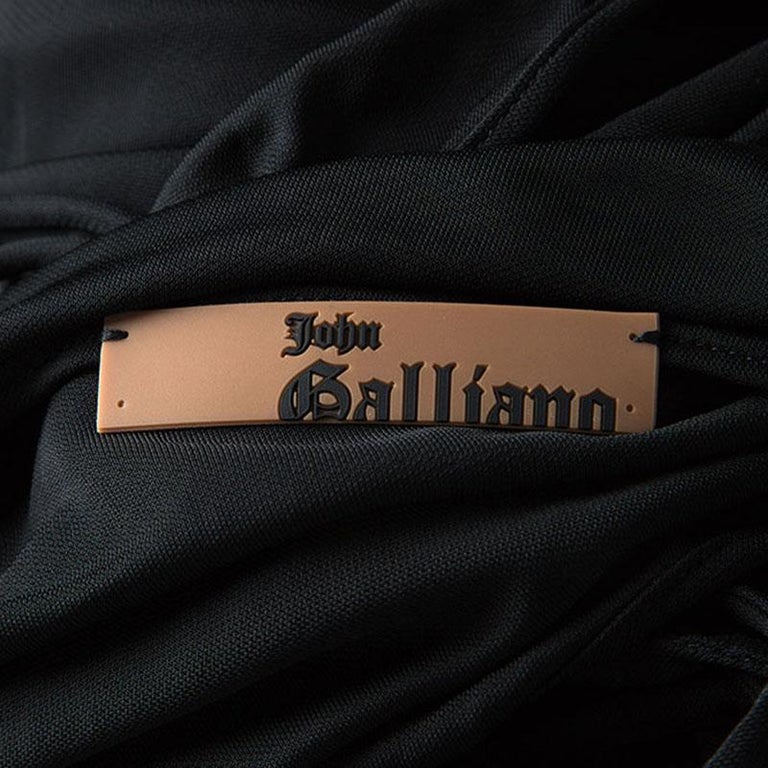 John Galliano Black Knit Loop Neck Detail Draped Sleeveless Maxi Dress
