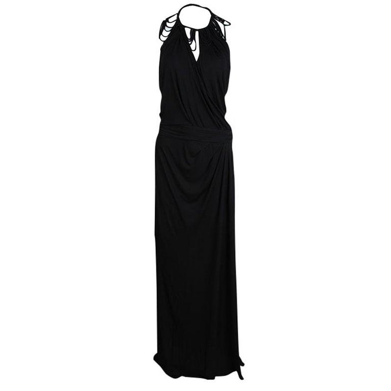 John Galliano Black Knit Loop Neck Detail Draped Sleeveless Maxi Dress ...