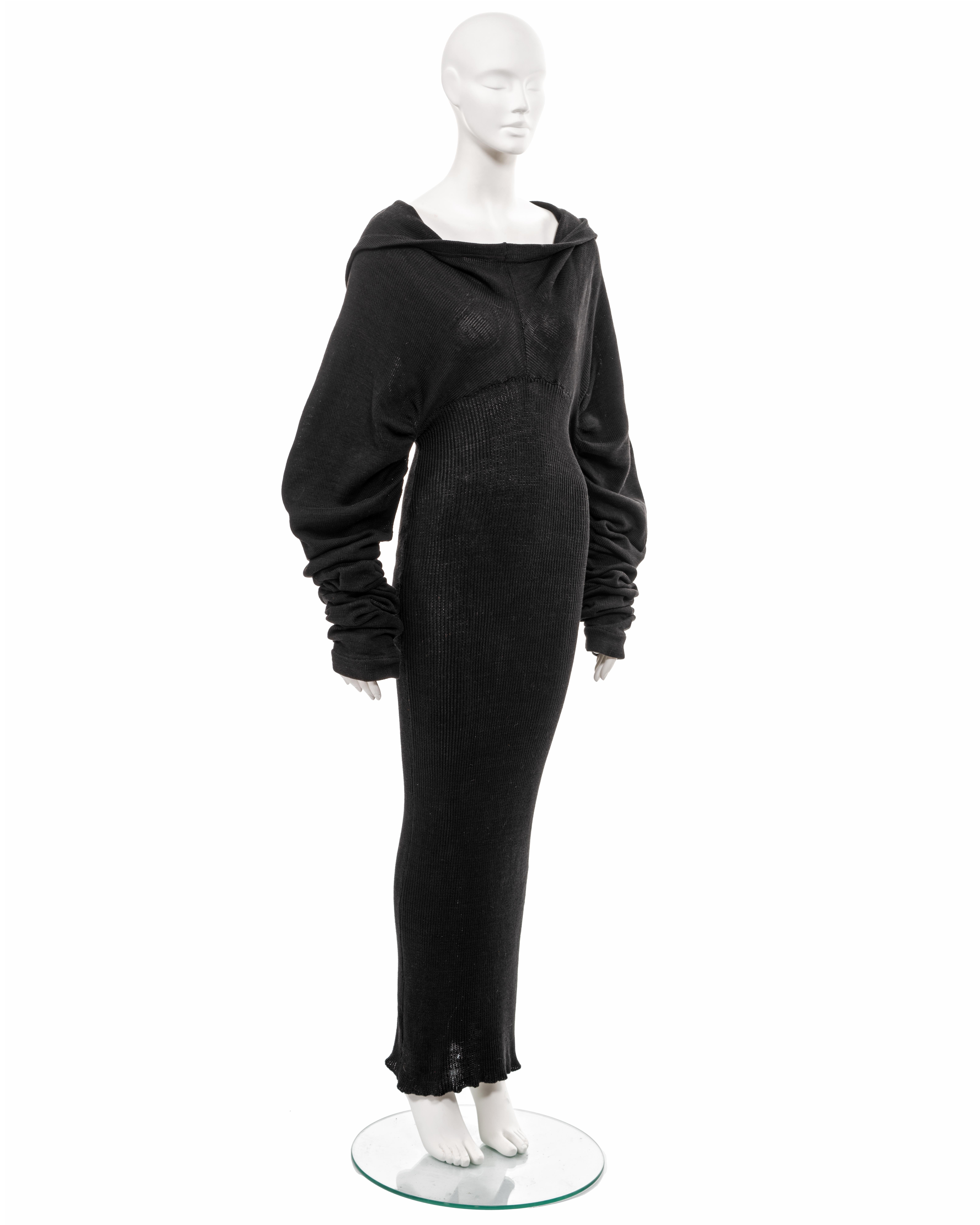 Women's John Galliano black knitted cotton sailor-collar maxi dress, fw 1987