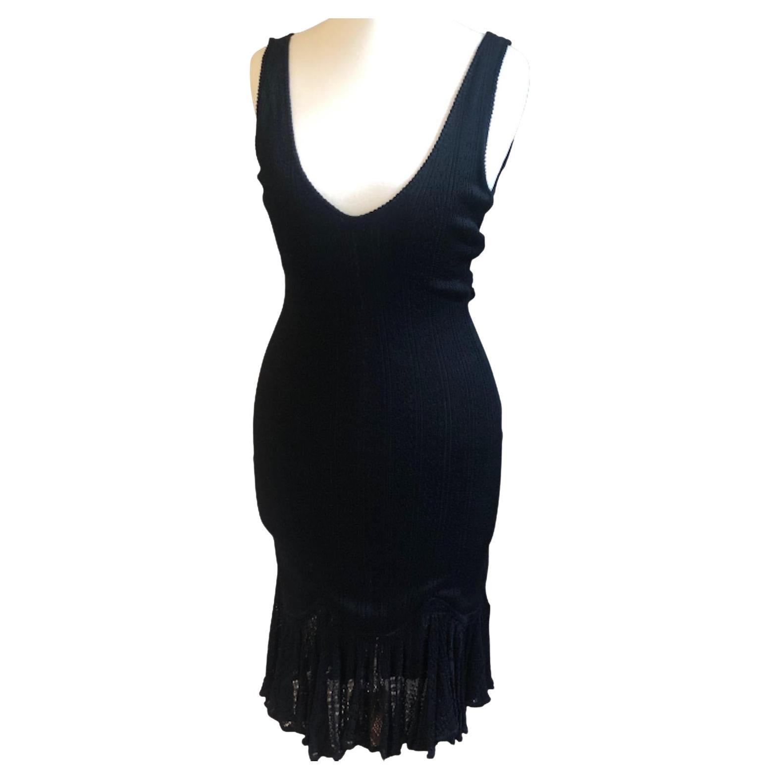 JOHN GALLIANO Black Knitted Lace Evening Mid Length Dress C.1998 For Sale