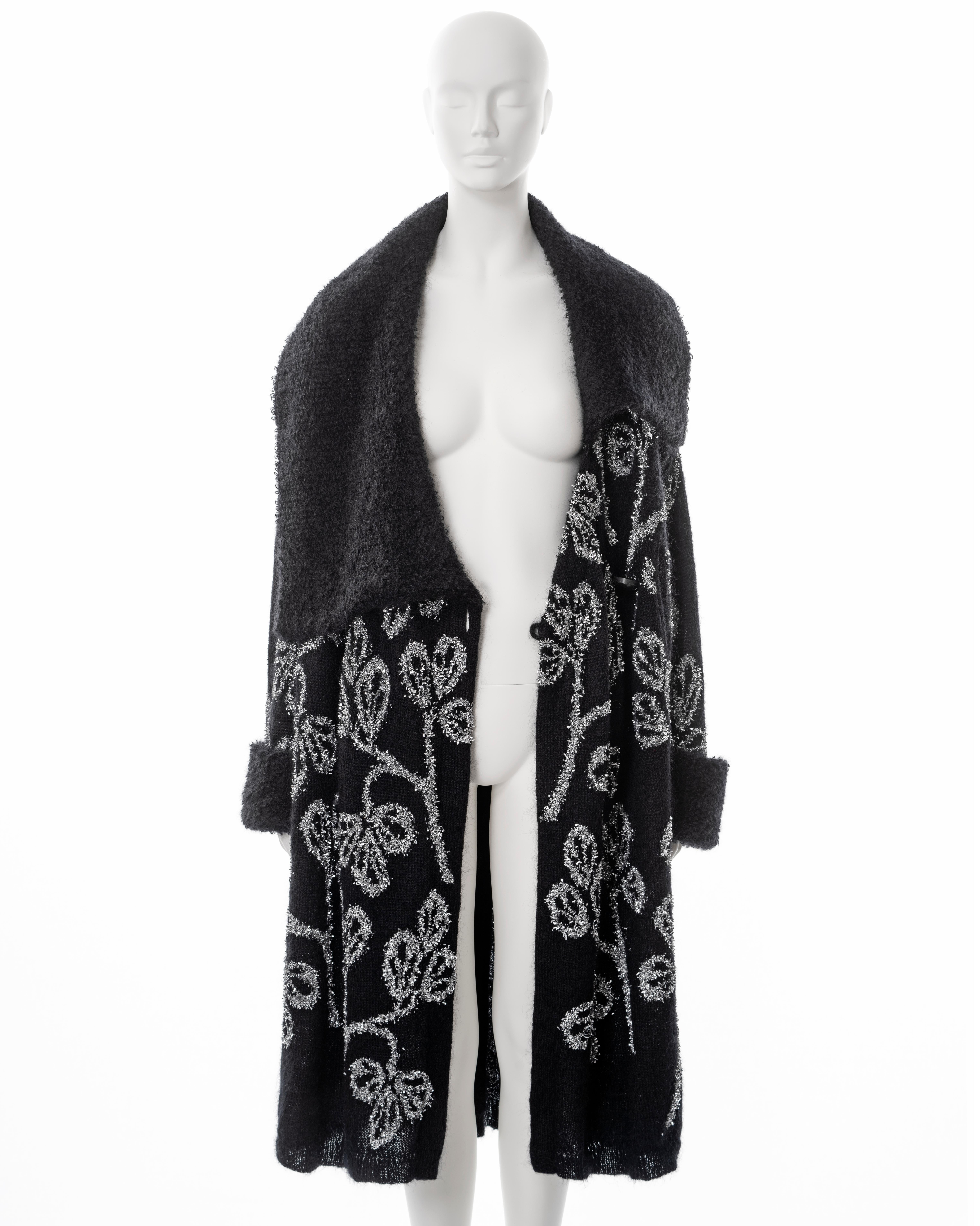 John Galliano black knitted wool cardigan with silver tinsel embroidery, ss 2003 6