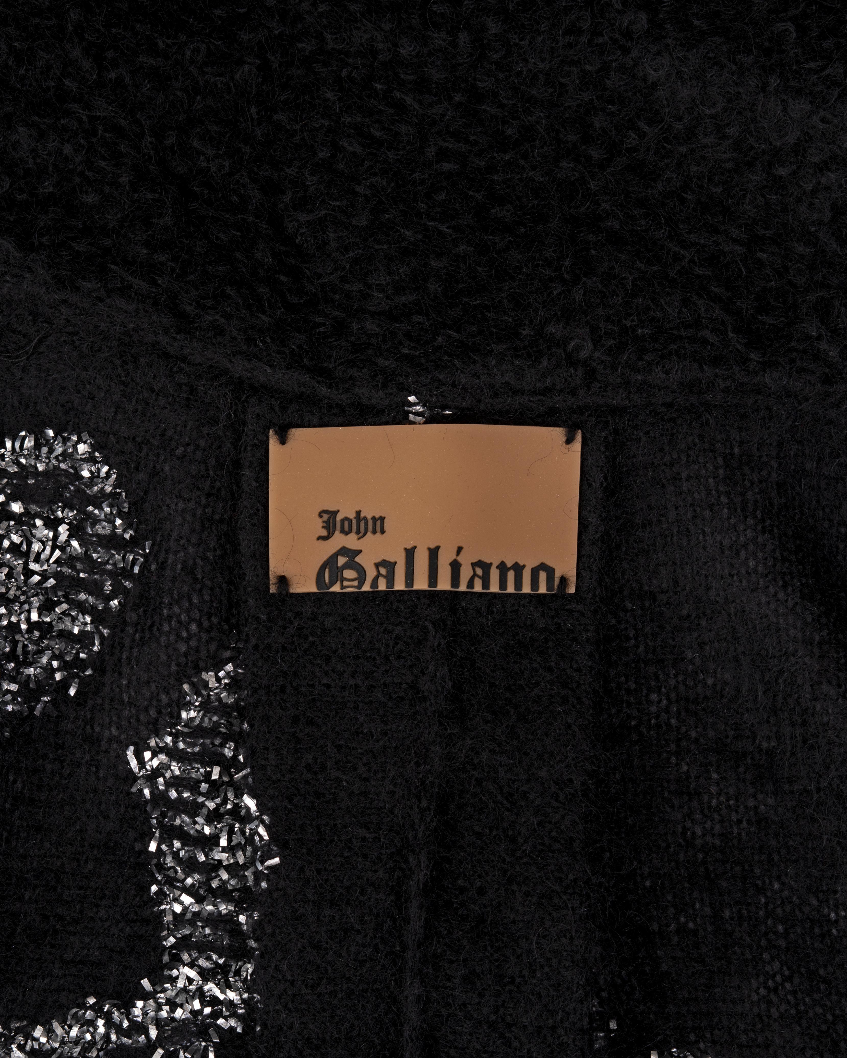 John Galliano black knitted wool cardigan with silver tinsel embroidery, ss 2003 7