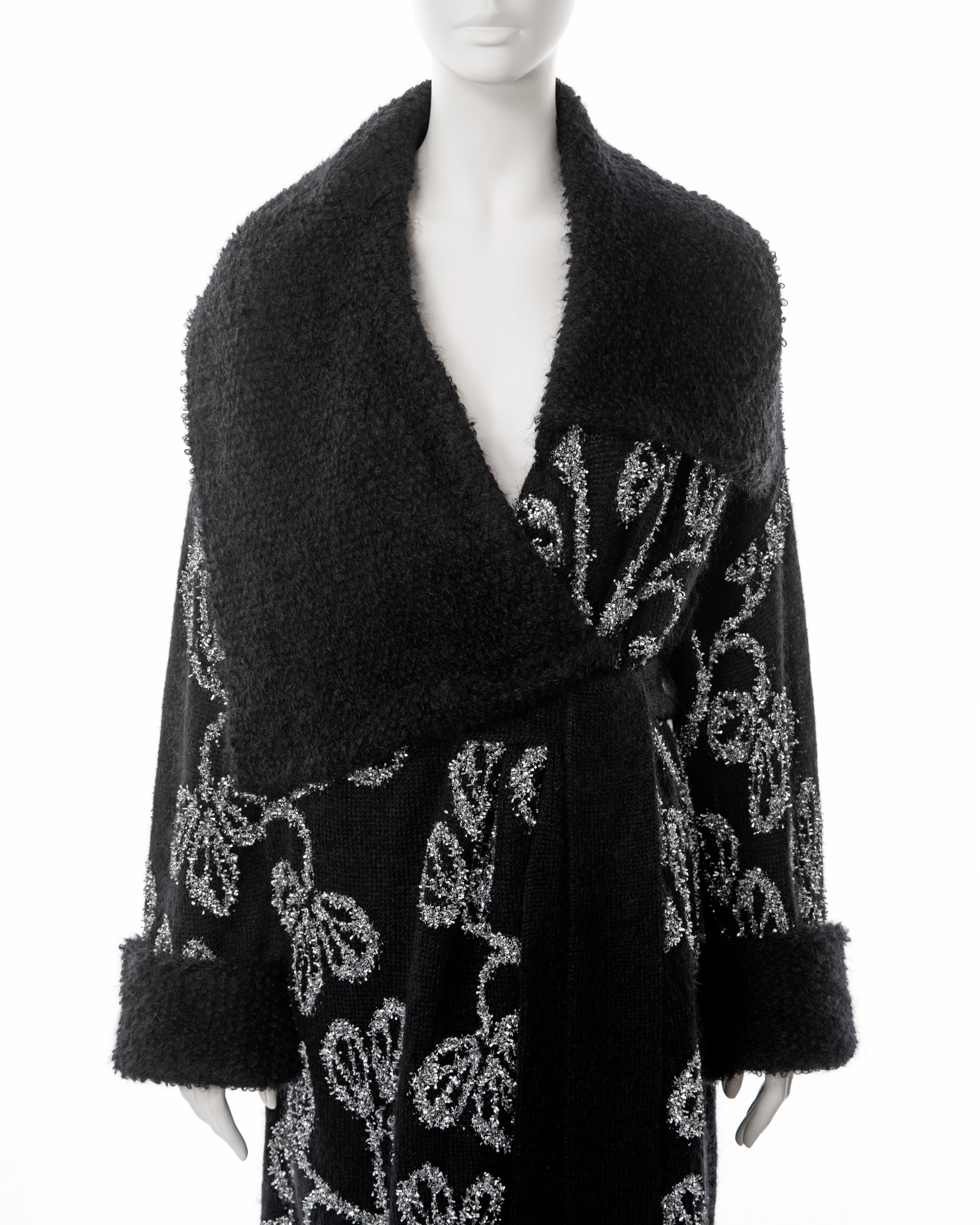 John Galliano black knitted wool cardigan with silver tinsel embroidery, ss 2003 In Excellent Condition In London, GB