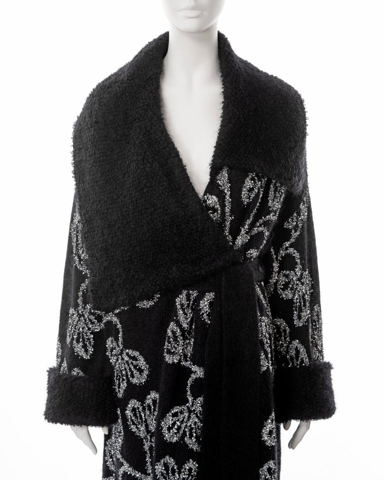 John Galliano black knitted wool cardigan with silver tinsel embroidery ...