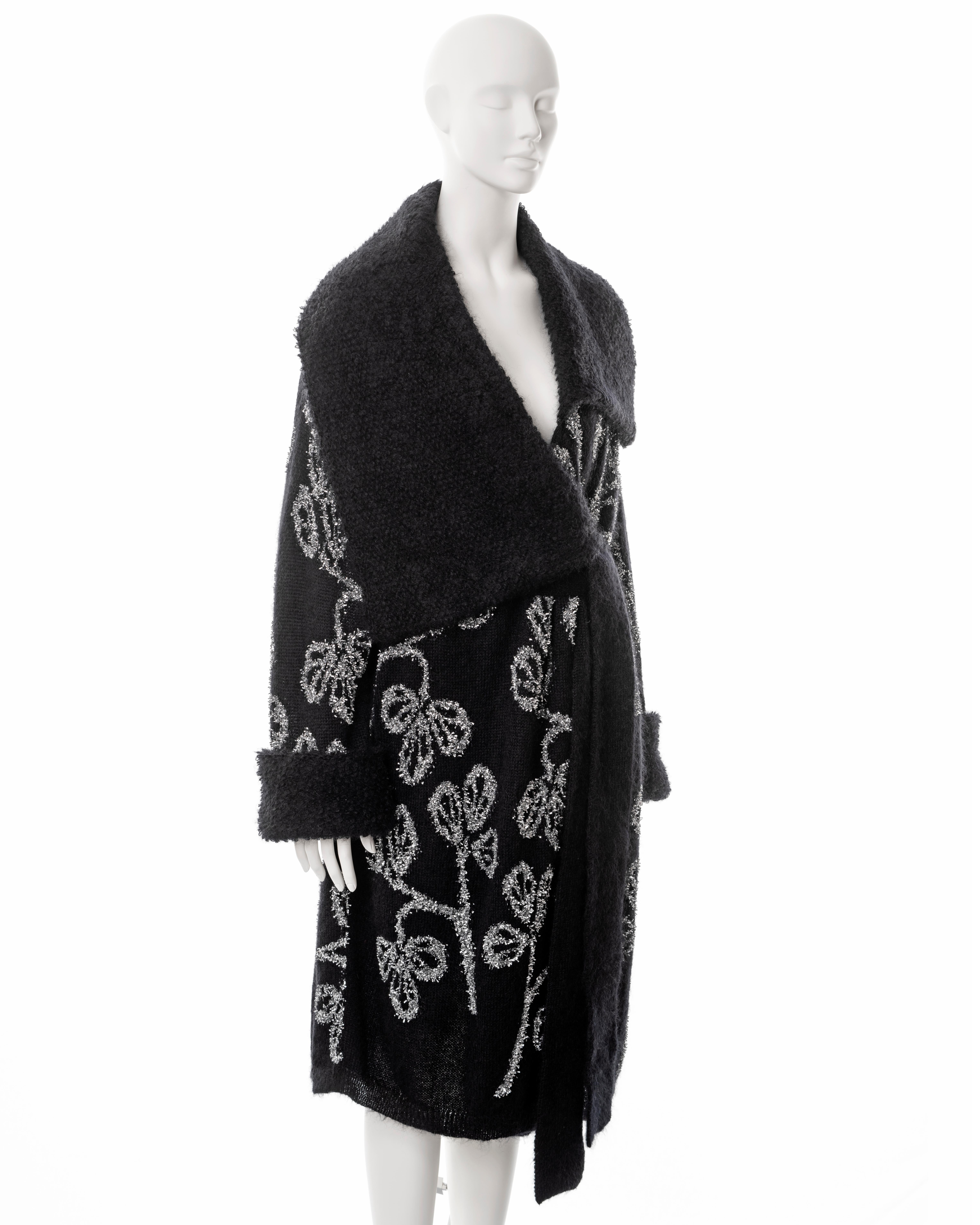 Women's John Galliano black knitted wool cardigan with silver tinsel embroidery, ss 2003
