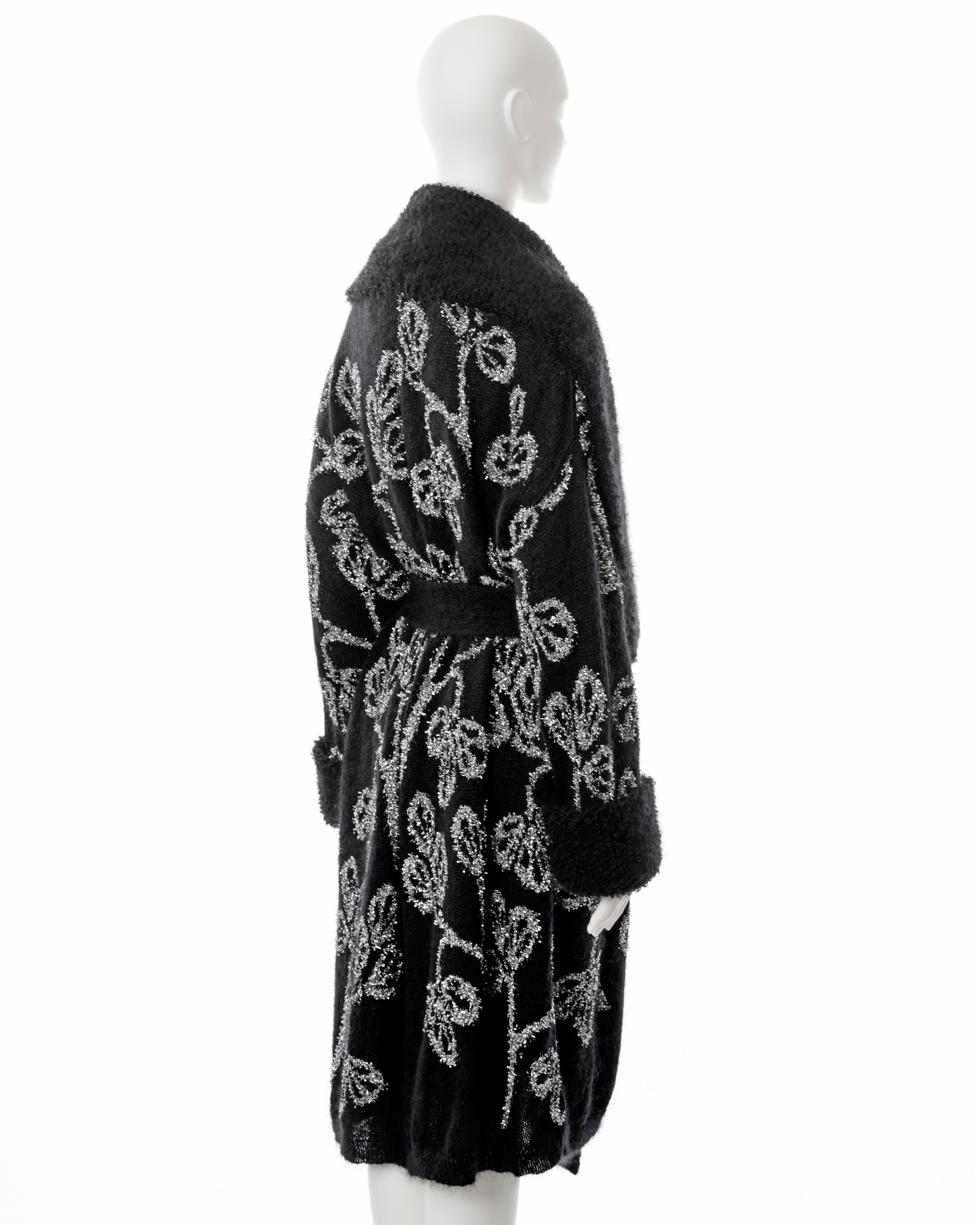 John Galliano black knitted wool cardigan with silver tinsel embroidery, ss 2003 2