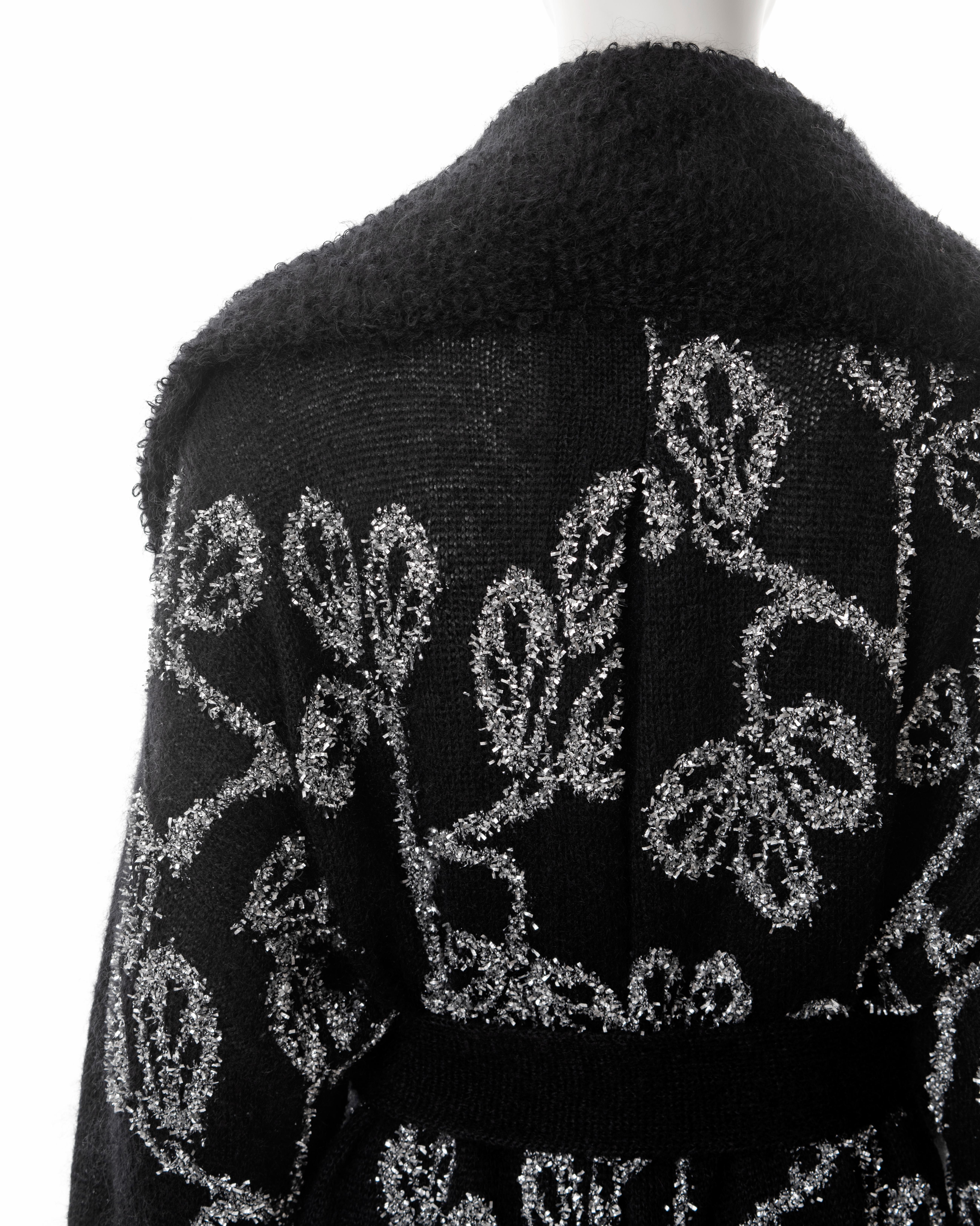 John Galliano black knitted wool cardigan with silver tinsel embroidery, ss 2003 5
