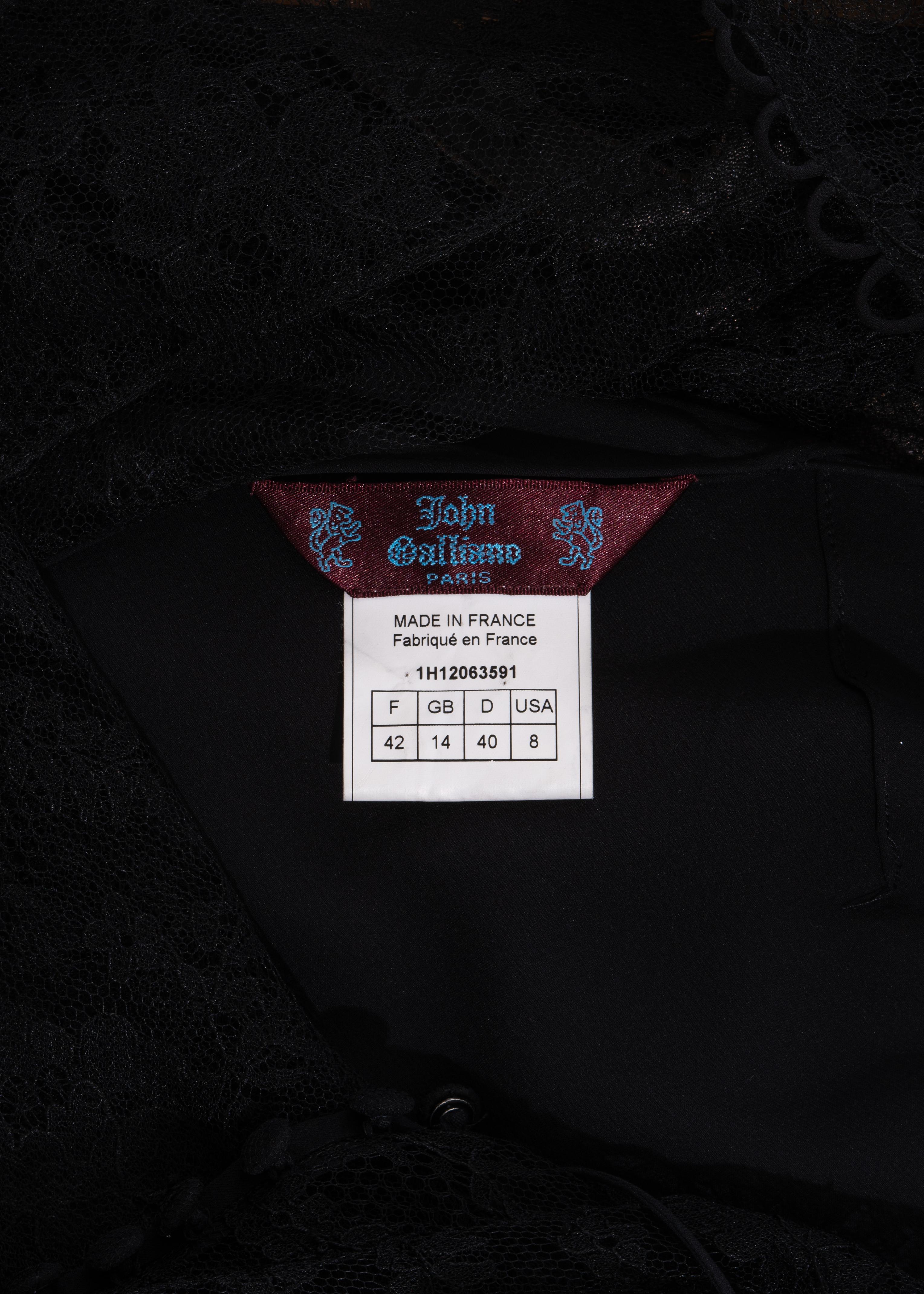 Robe de soirée à manches longues en dentelle et cuir noir John Galliano, saison 2001 en vente 3