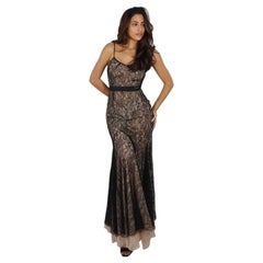 John Galliano Black Lace Evening Gown with Pale Pink Lining