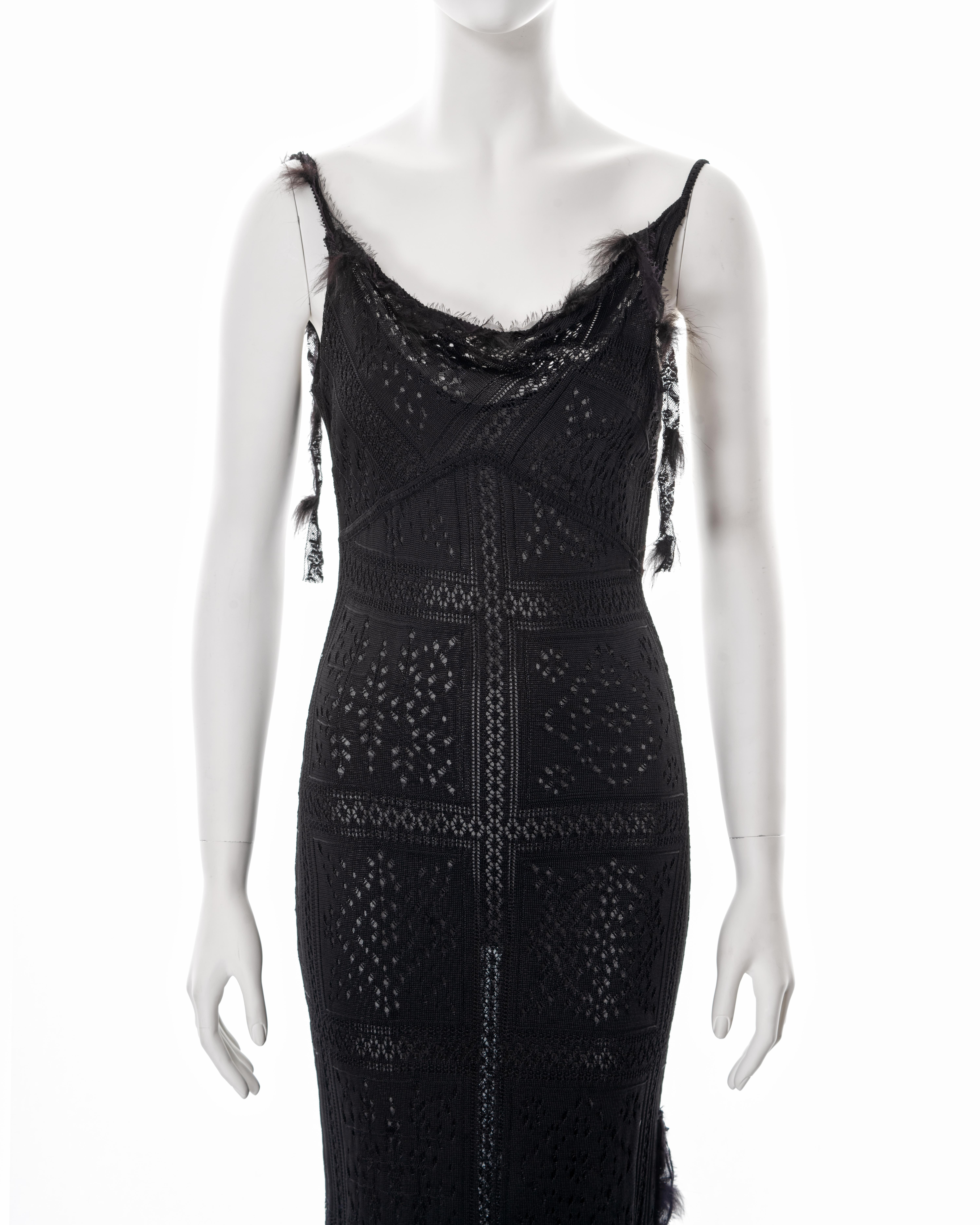 John Galliano black lace-knitted evening maxi dress, fw 2001 In Excellent Condition In London, GB
