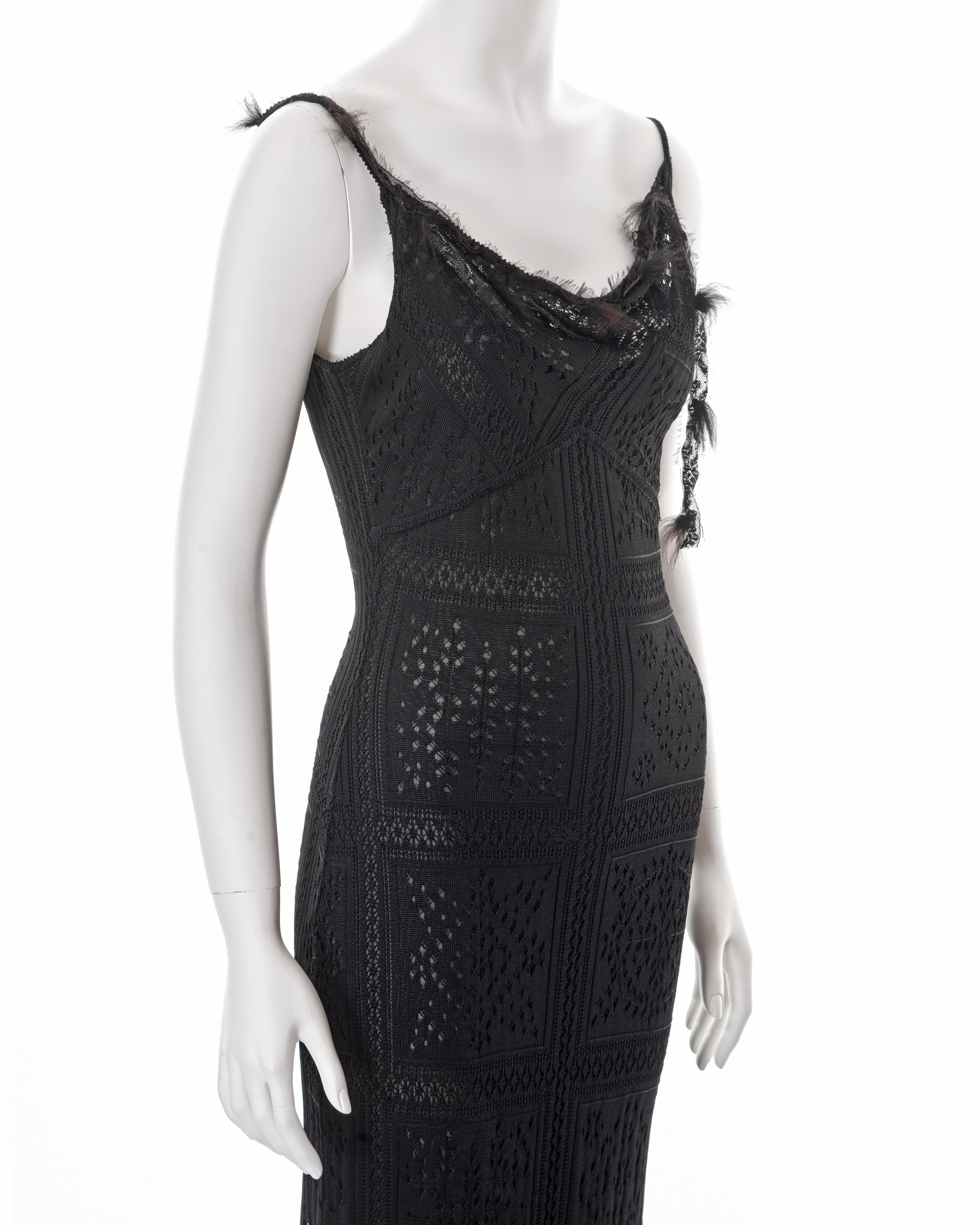 John Galliano black lace-knitted evening maxi dress, fw 2001 2