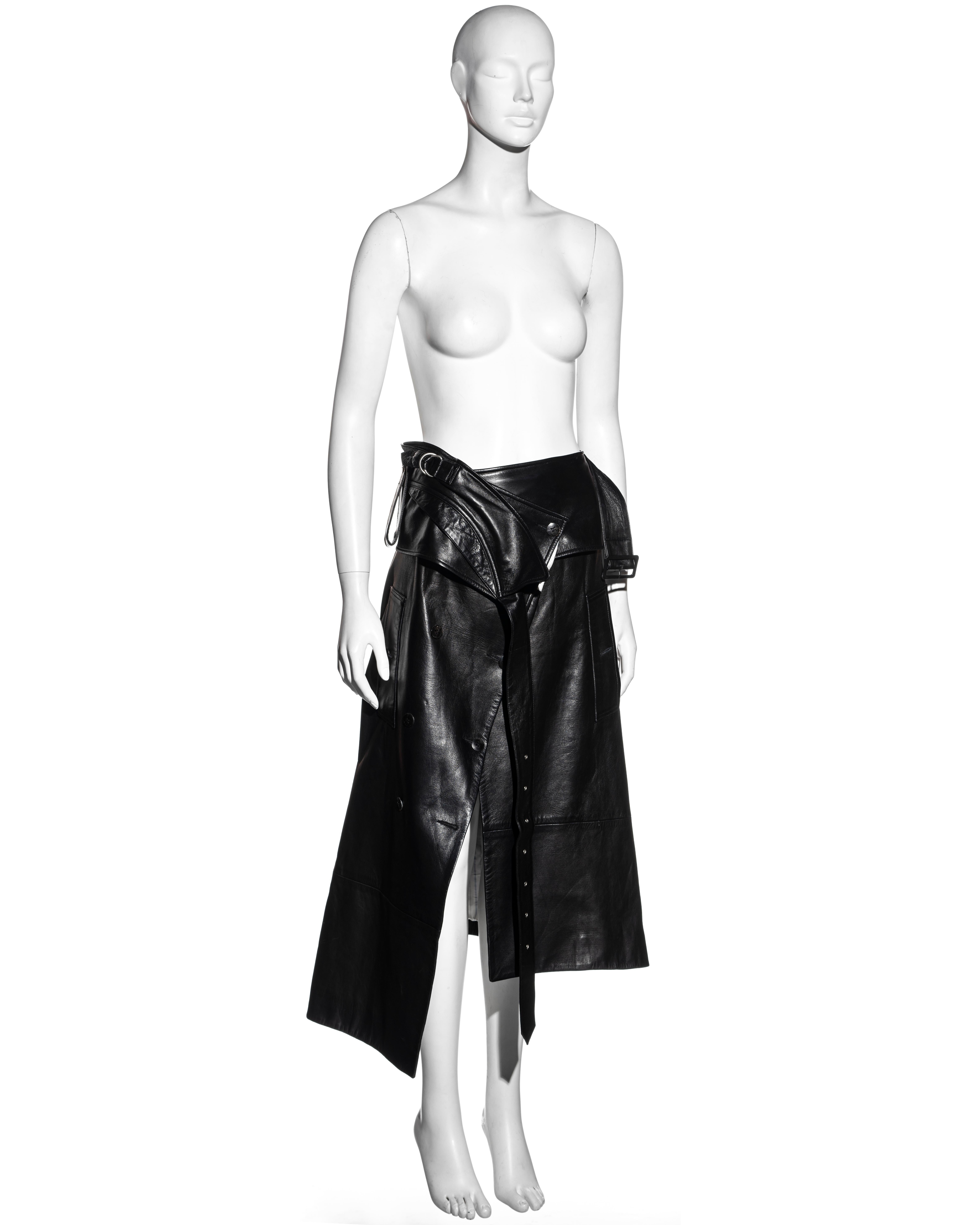 Black John Galliano black leather deconstructed wrap skirt, c. 2002 For Sale