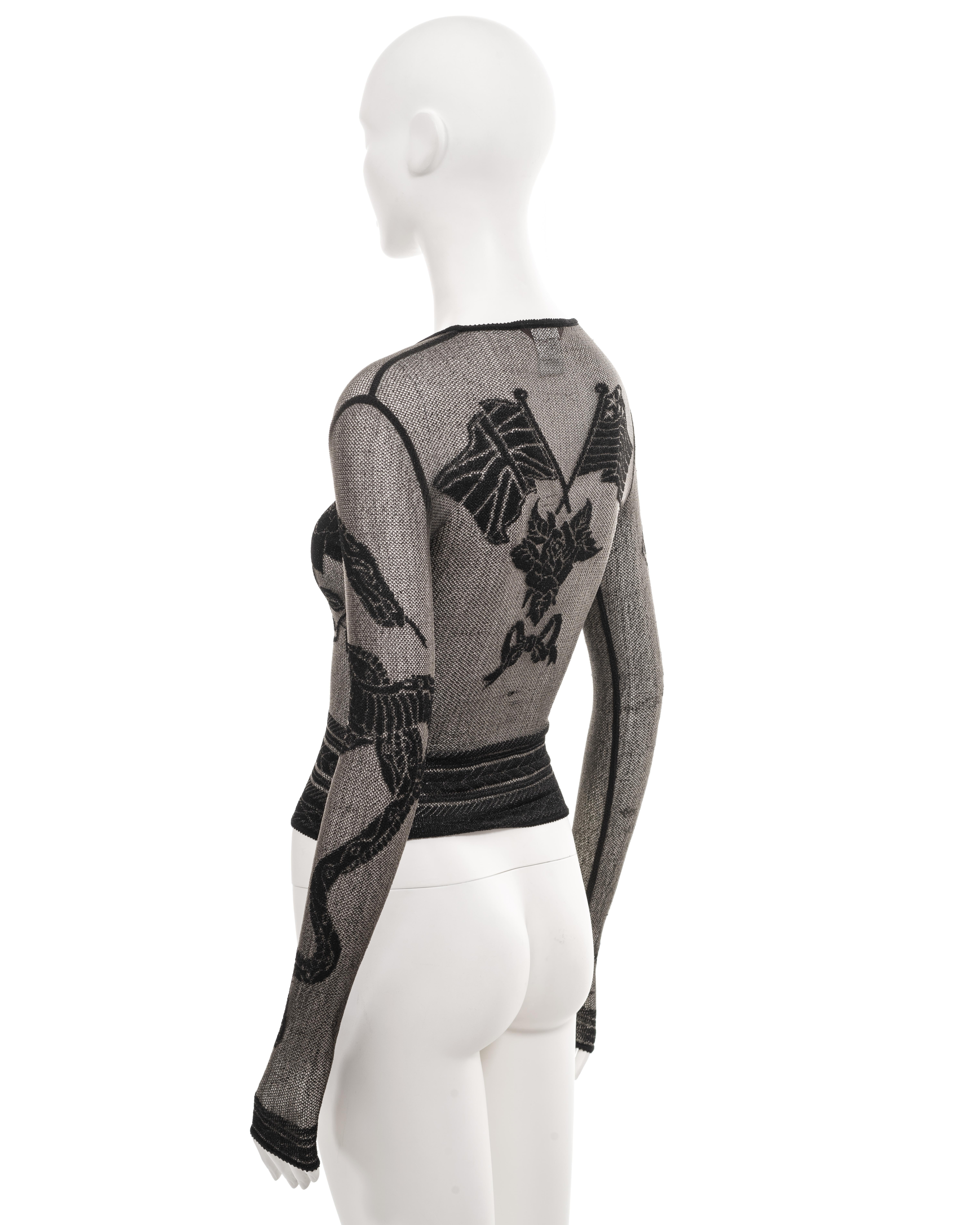 John Galliano black mesh top with tattoo motifs, fw 1997 For Sale 6