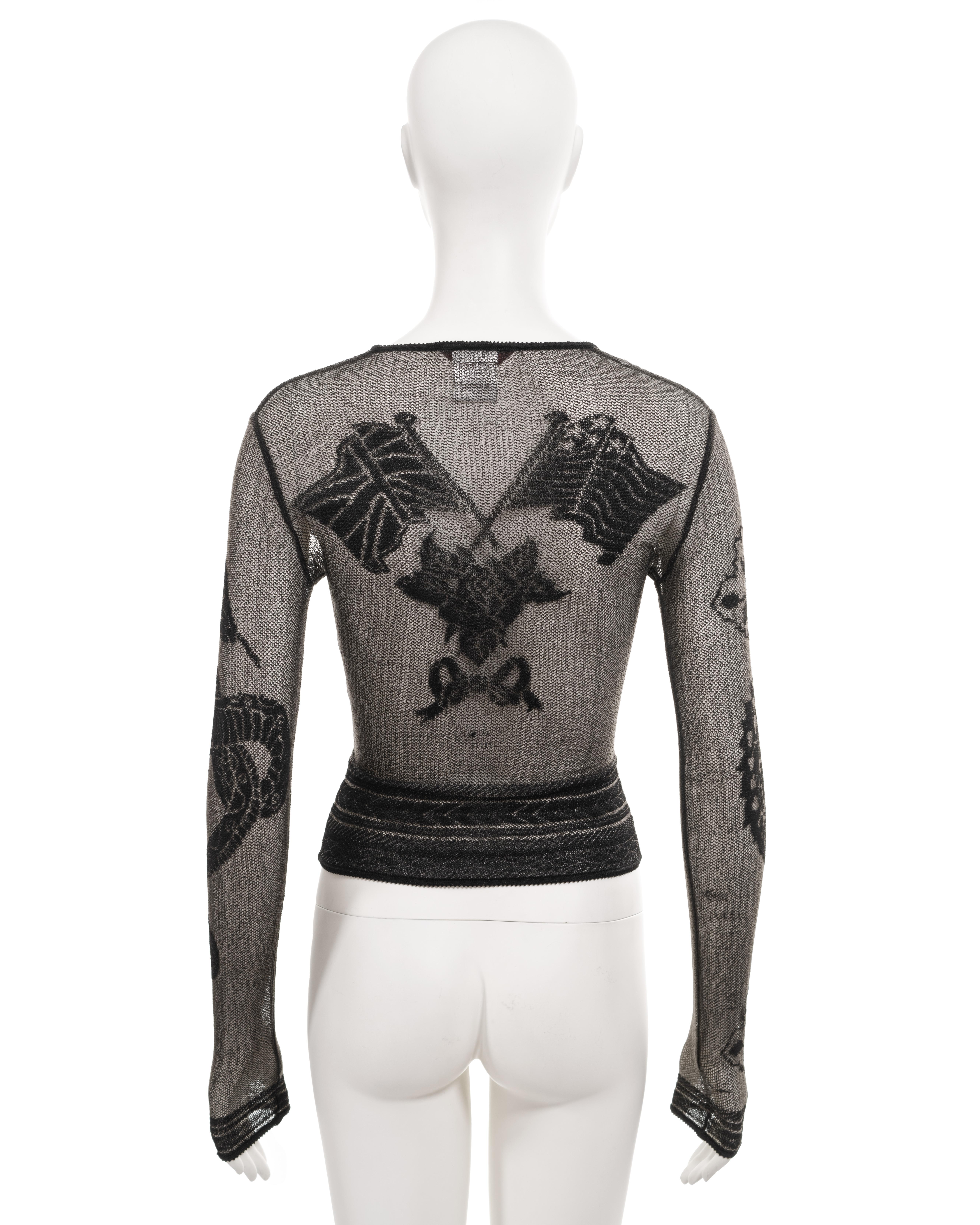 John Galliano black mesh top with tattoo motifs, fw 1997 For Sale 8