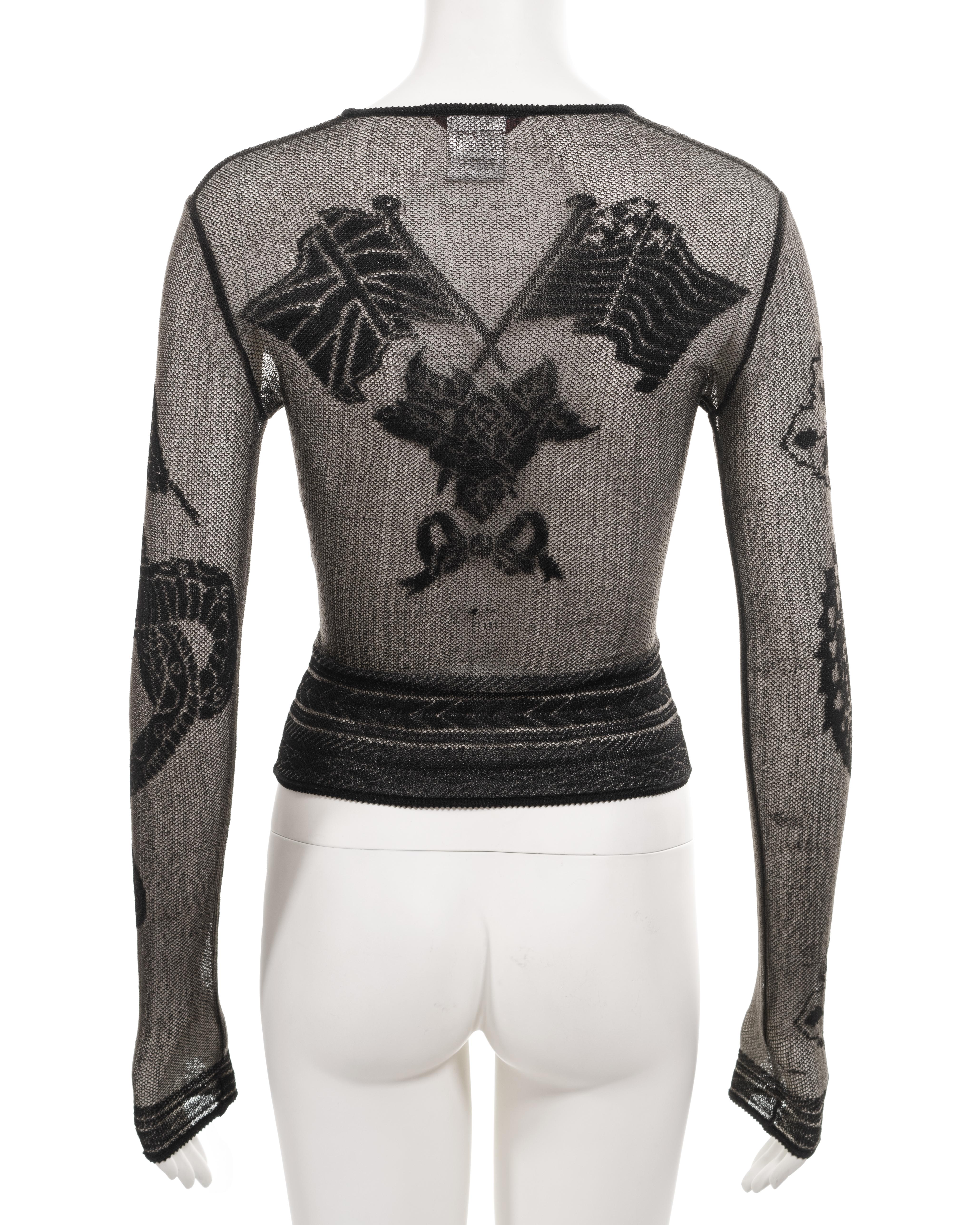 John Galliano black mesh top with tattoo motifs, fw 1997 For Sale 8