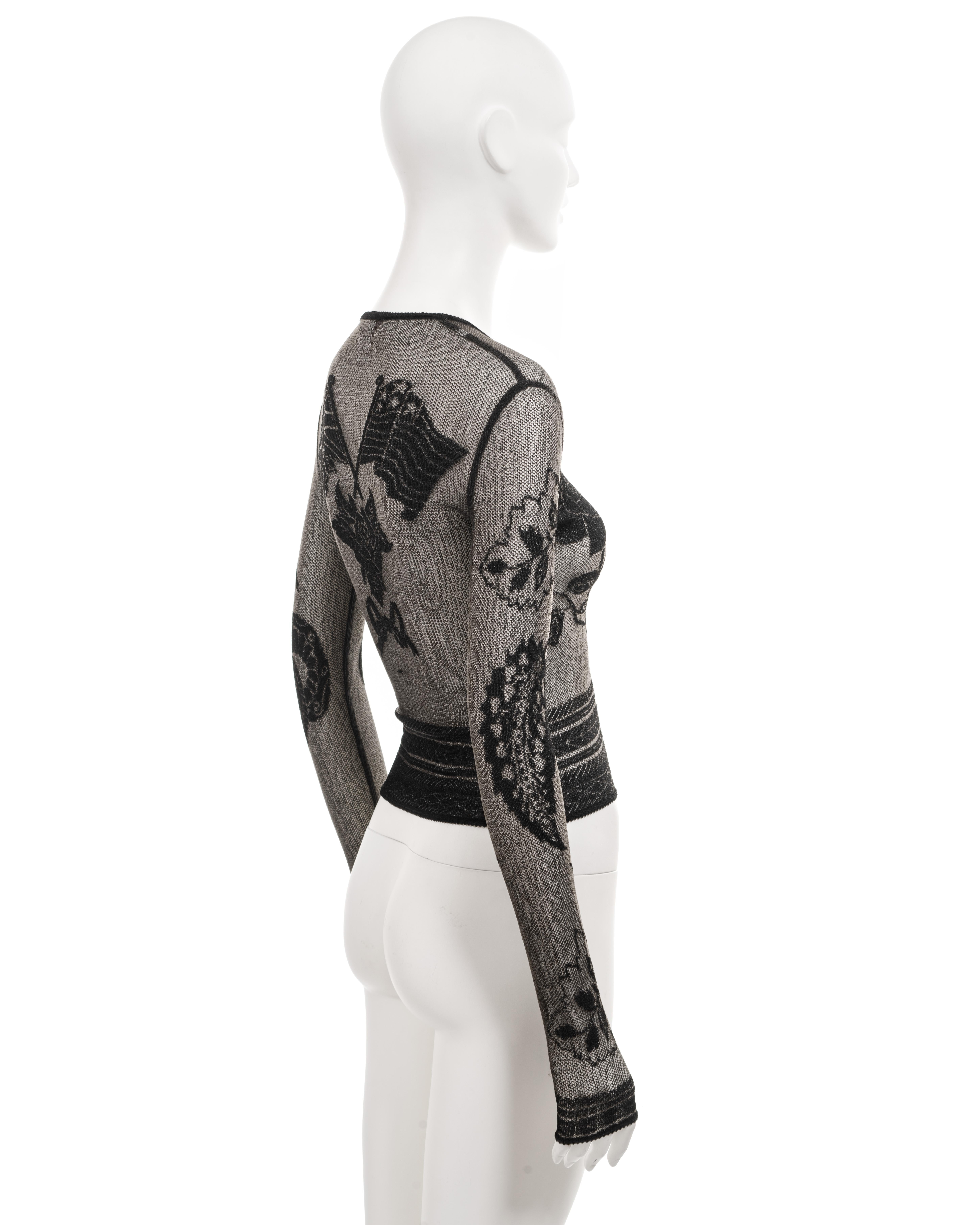 John Galliano black mesh top with tattoo motifs, fw 1997 For Sale 11