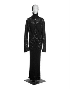 John Galliano Black Metallic Knit Dress and Mohair Sweater Ensemble, FW 2000