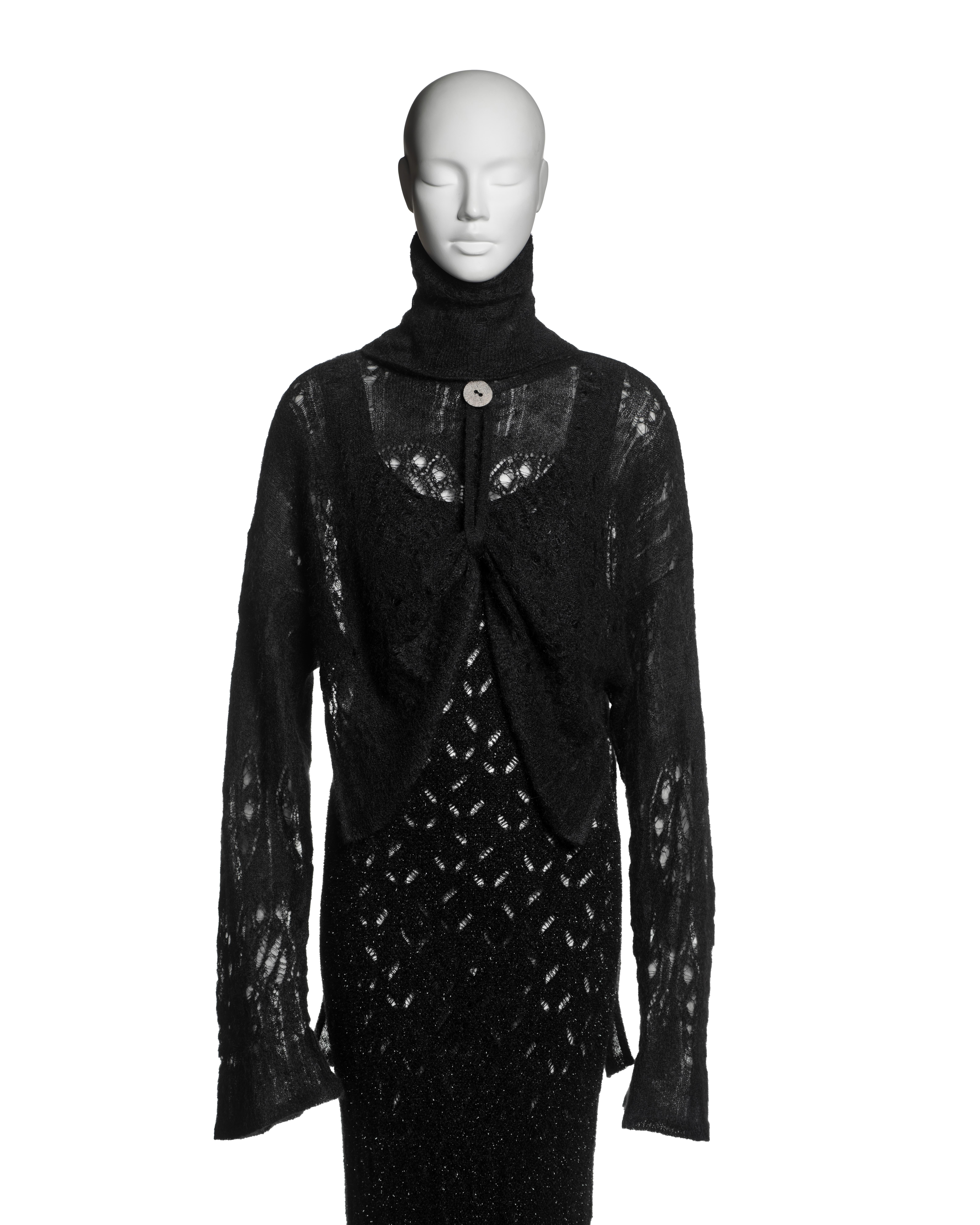 John Galliano Black Metallic Knit Dress and Mohair Sweater Ensemble, FW 2000 In Excellent Condition For Sale In London, GB