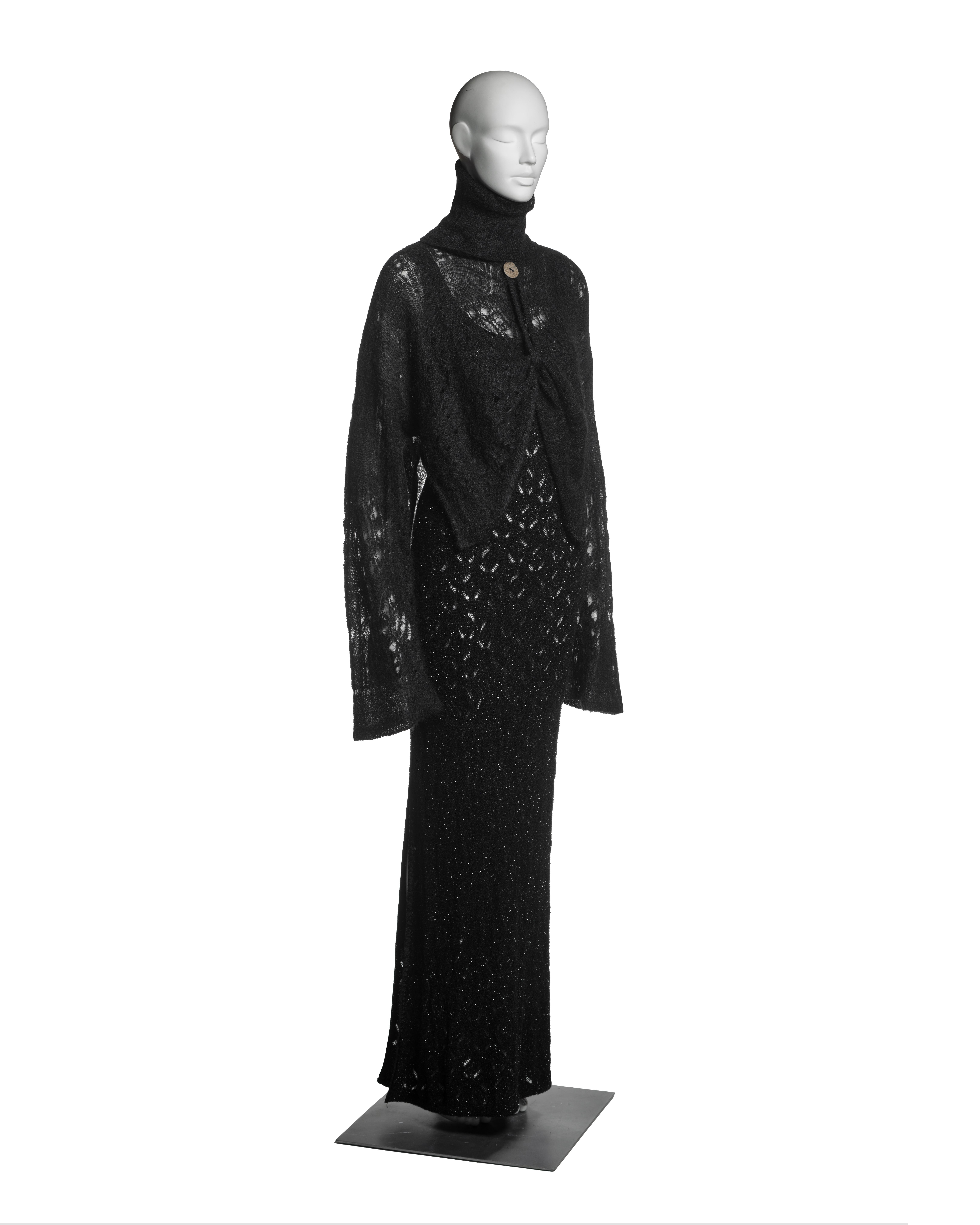 John Galliano Black Metallic Knit Dress and Mohair Sweater Ensemble, FW 2000 For Sale 1