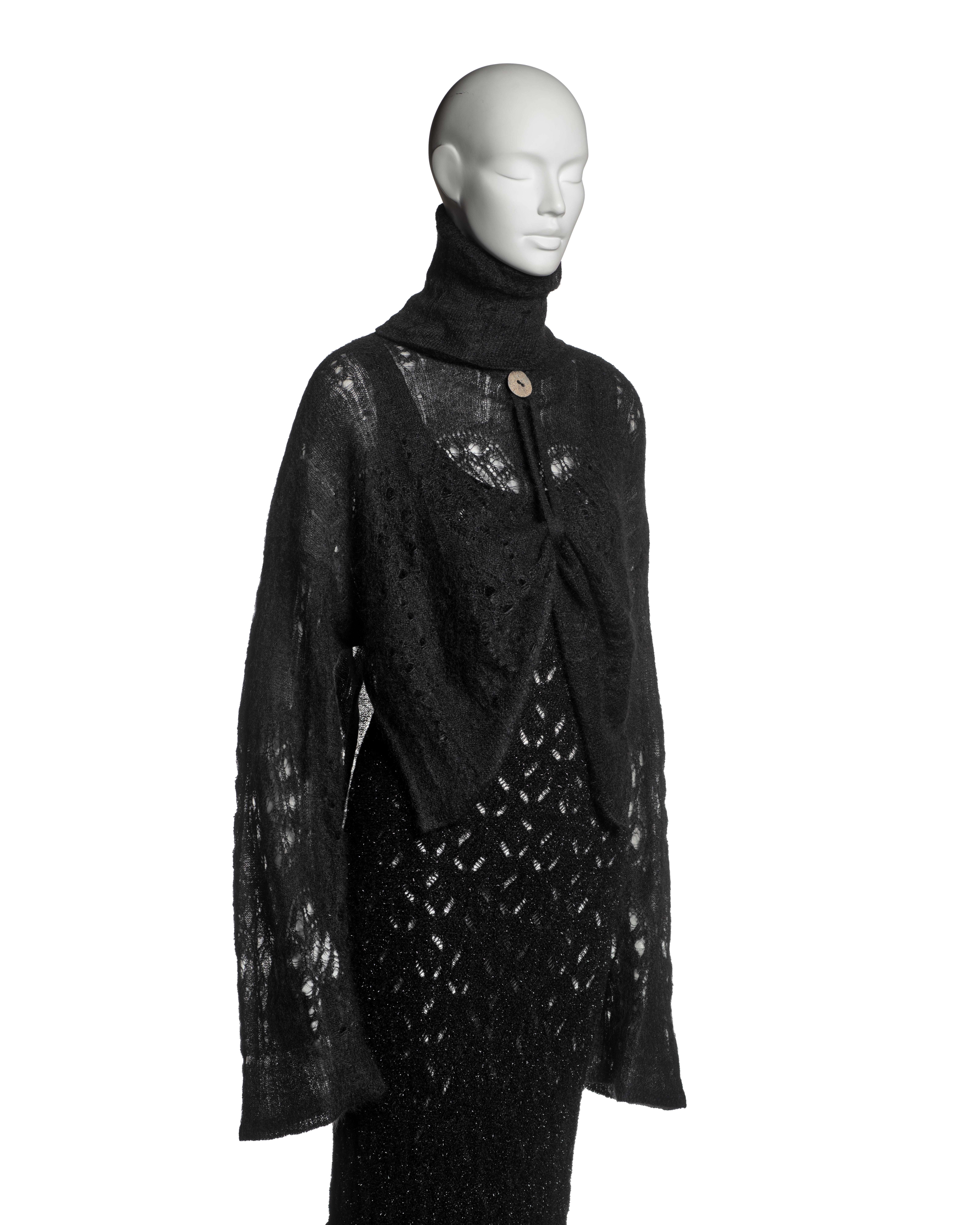 John Galliano Black Metallic Knit Dress and Mohair Sweater Ensemble, FW 2000 For Sale 2