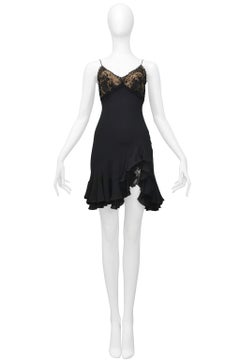 John Galliano Black Mini Slip Dress With Lace Bodice 1997 Kate Moss Runway