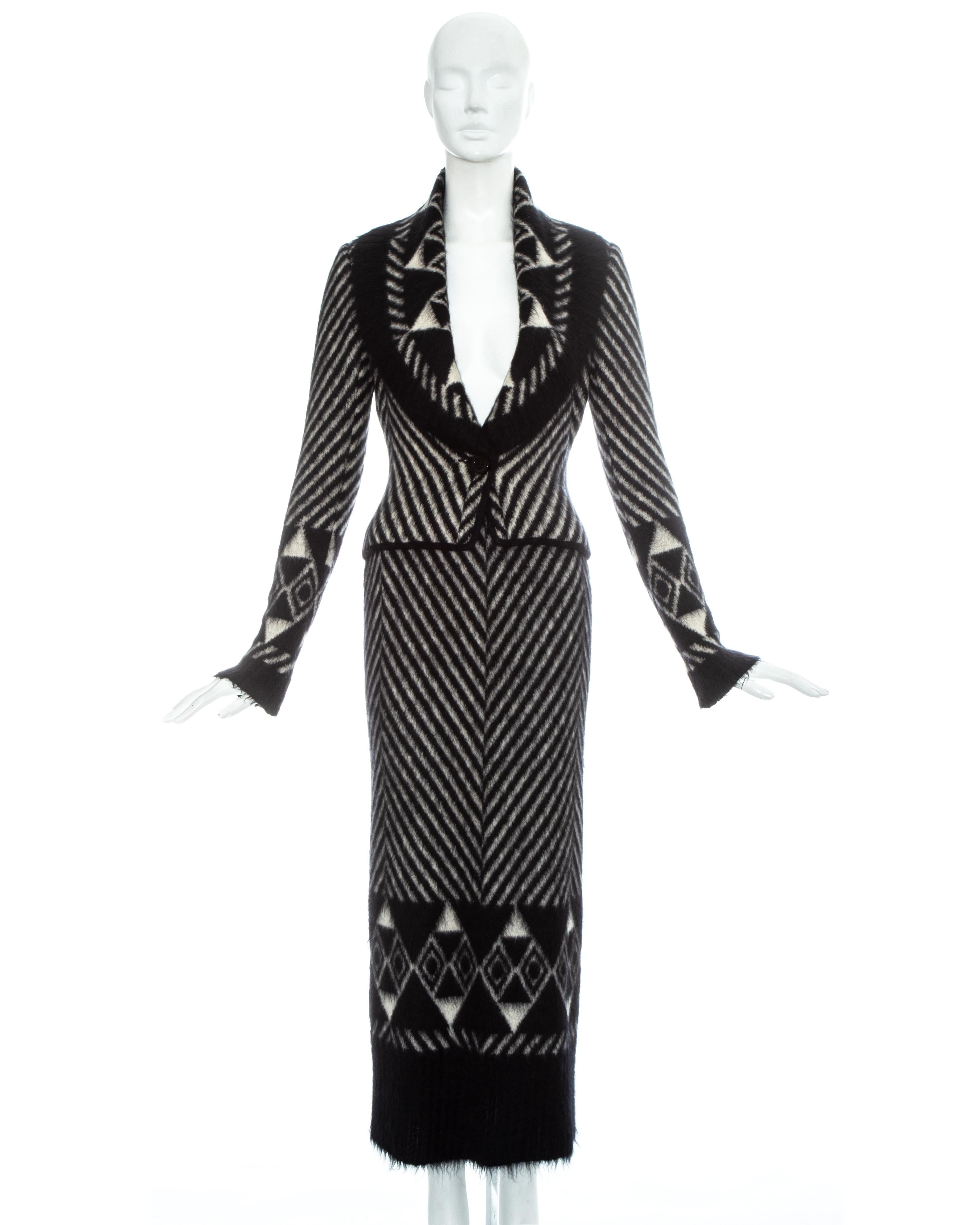 John Galliano black and white mohair striped jacket and skirt suit. 

Fall-Winter 1999