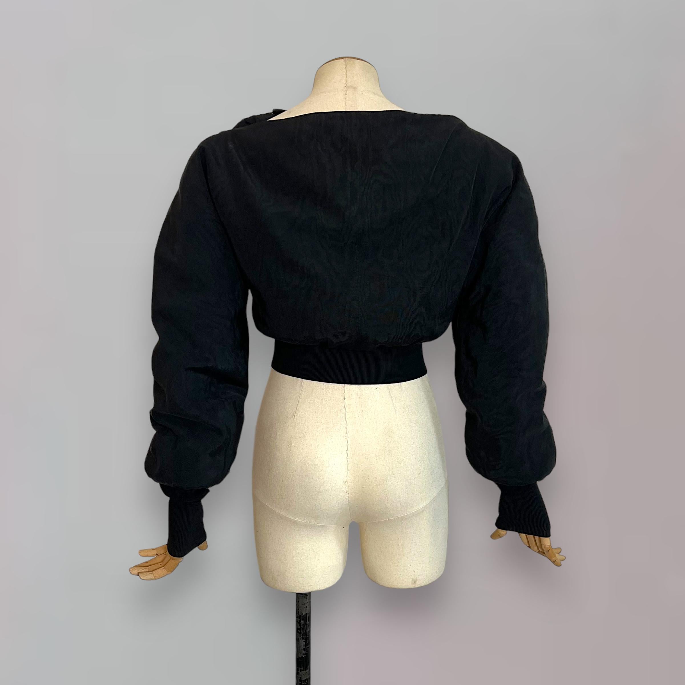 Women's or Men's John Galliano black moiré bomber jacket, 'Fencing' collection, 1990 FW