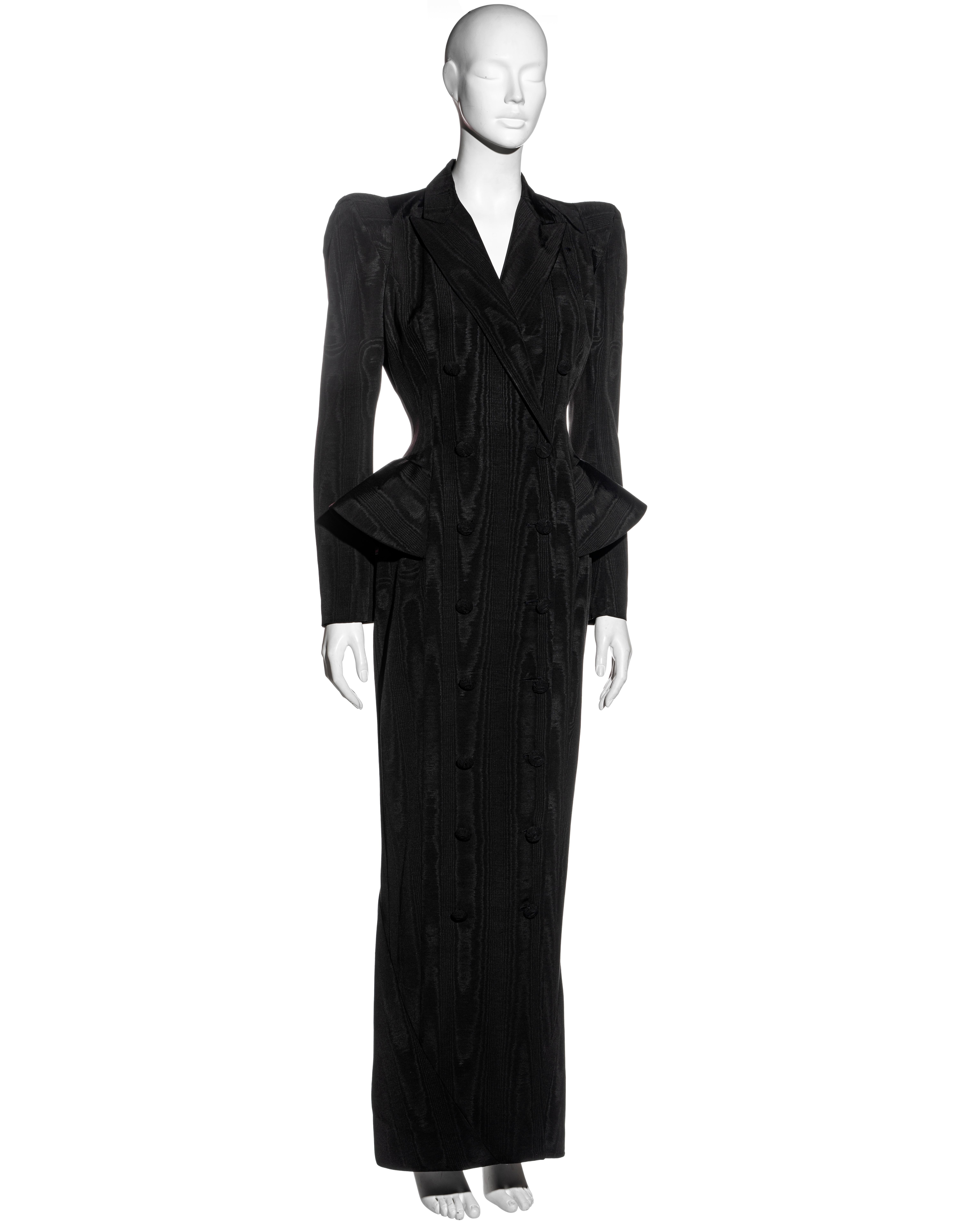 John Galliano abrigo de vestir de doble botonadura en muaré negro, ss 1995 3