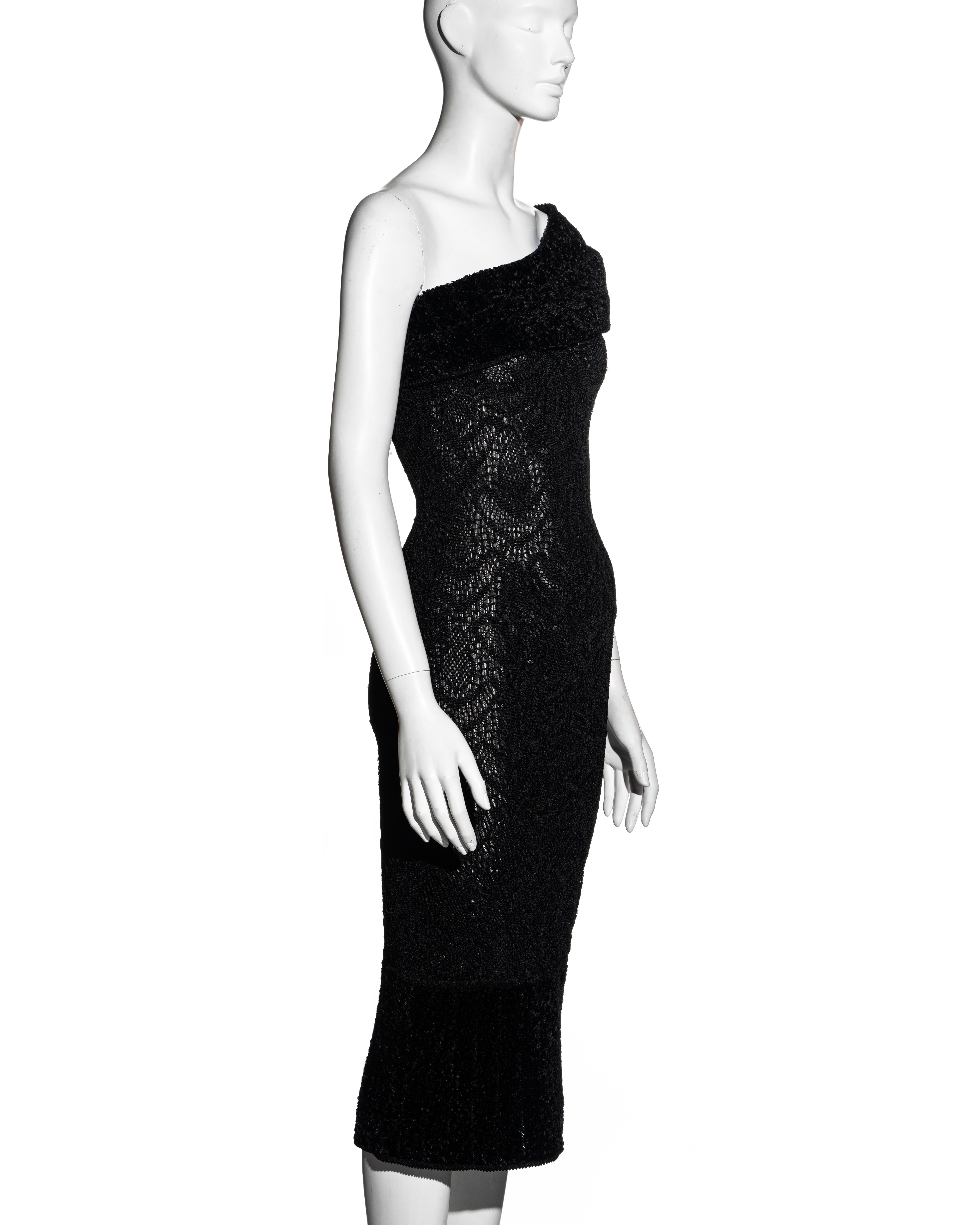 Black John Galliano black open knit one shoulder bodycon dress, fw 1999 For Sale