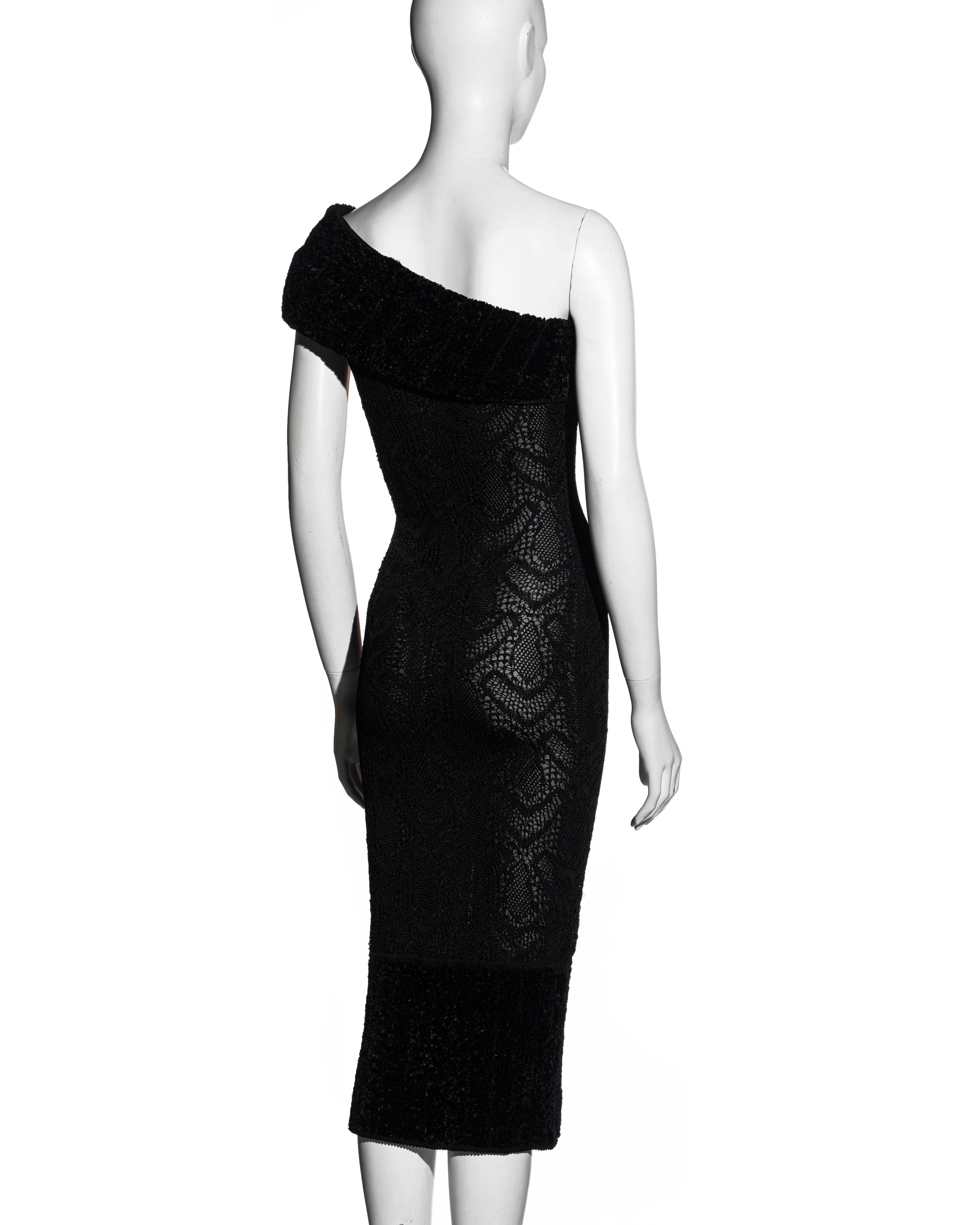 John Galliano black open knit one shoulder bodycon dress, fw 1999 In Excellent Condition For Sale In London, GB