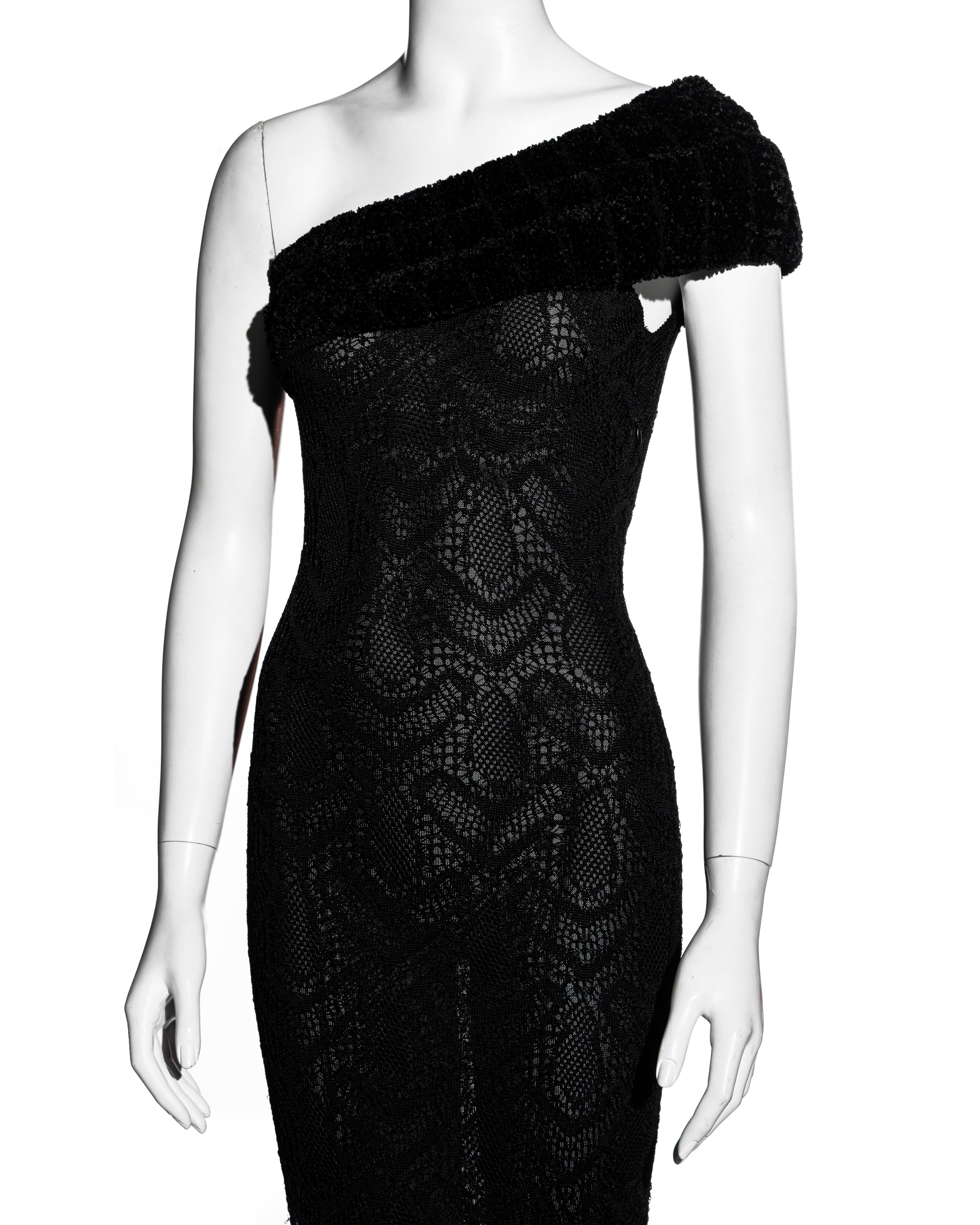 John Galliano black open knit one shoulder bodycon dress, fw 1999 For Sale 1