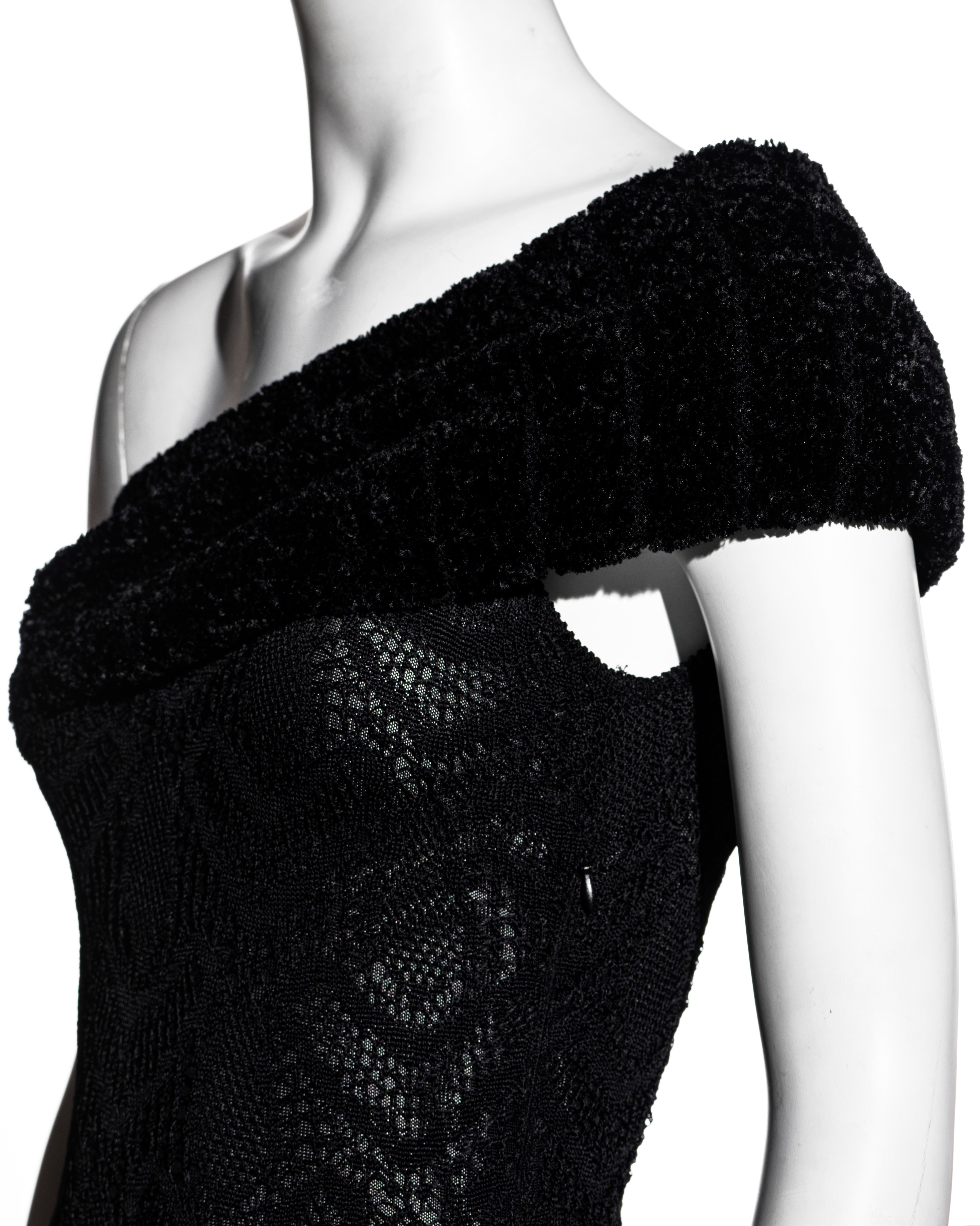 John Galliano black open knit one shoulder bodycon dress, fw 1999 For Sale 3