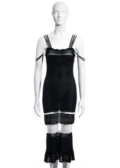 John Galliano black rayon crochet knit and mesh evening dress, ss 1998